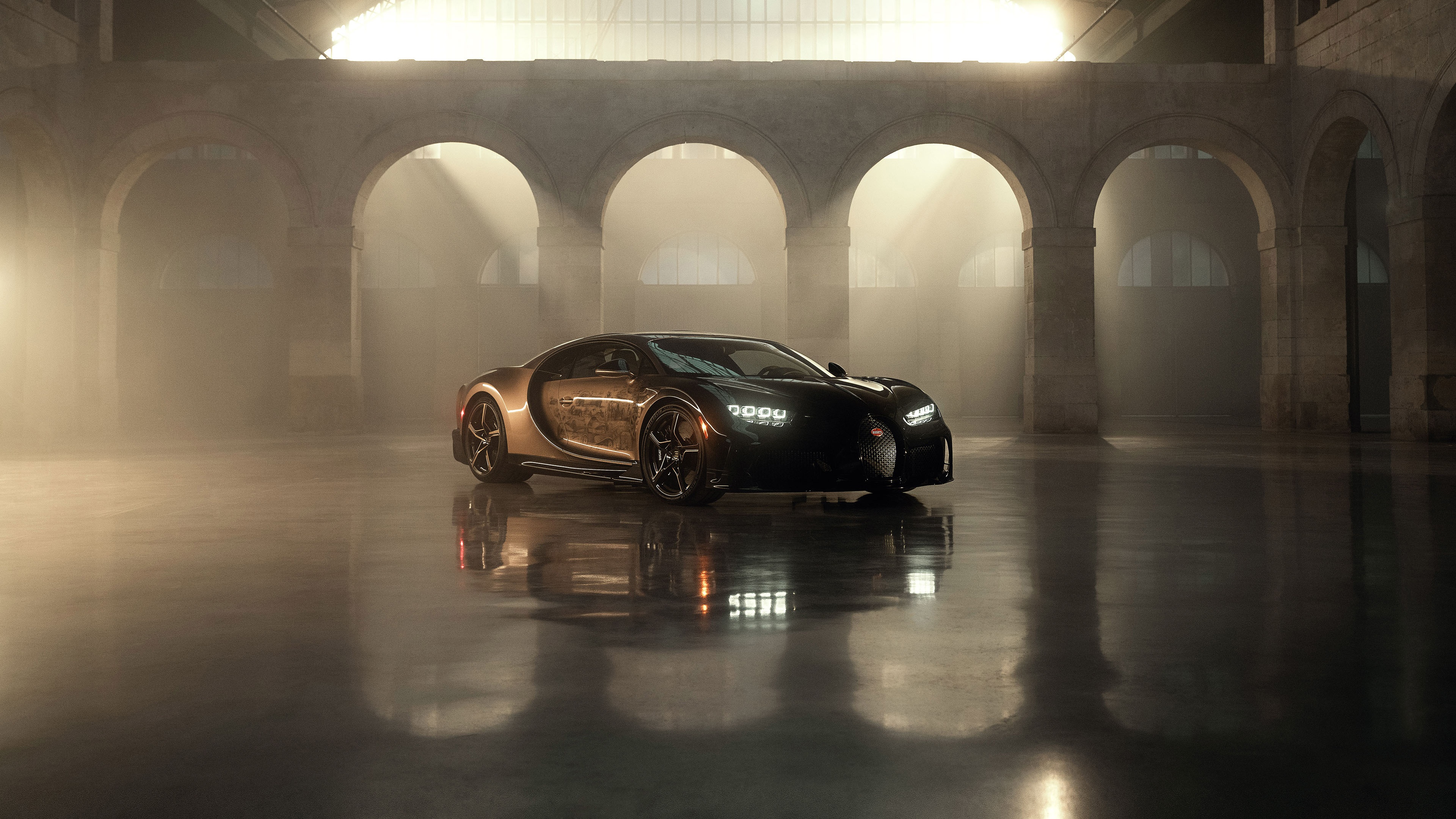 Bugatti Golden Era car in an arched hall HD Wallpaper