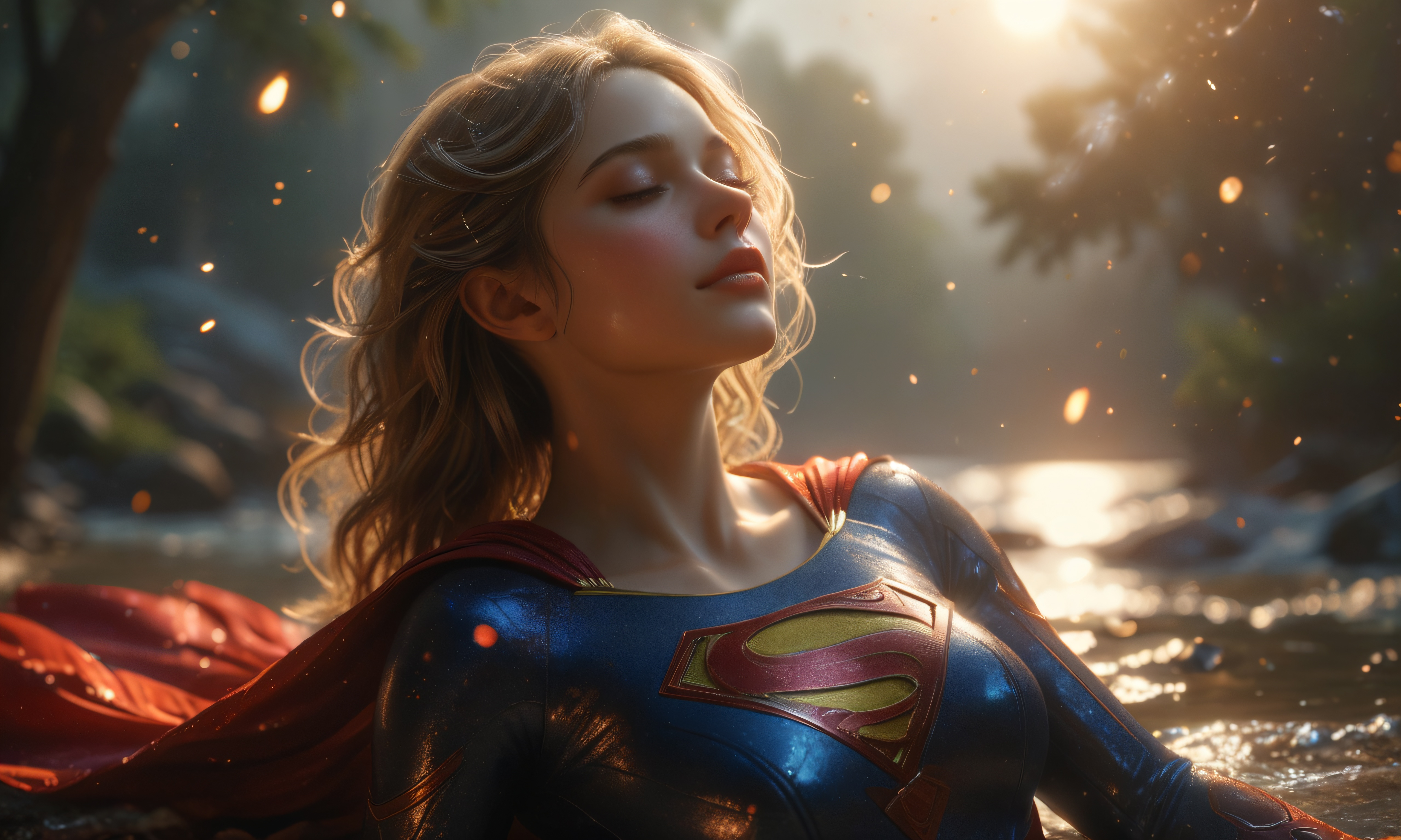 Supergirl in a mystical forest setting HD Wallpaper