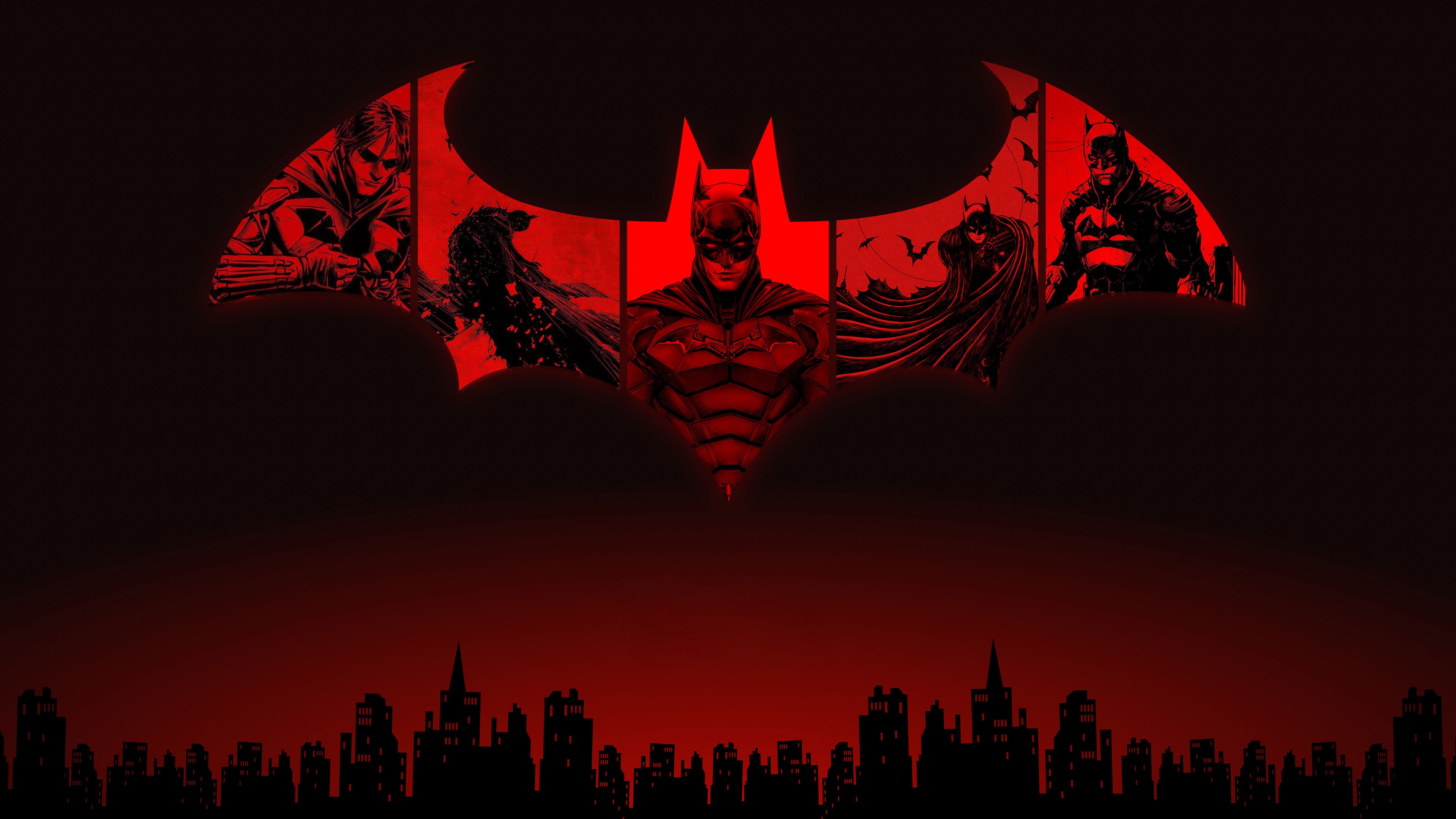 The Batman Logo with Multiple Batmen HD Wallpaper