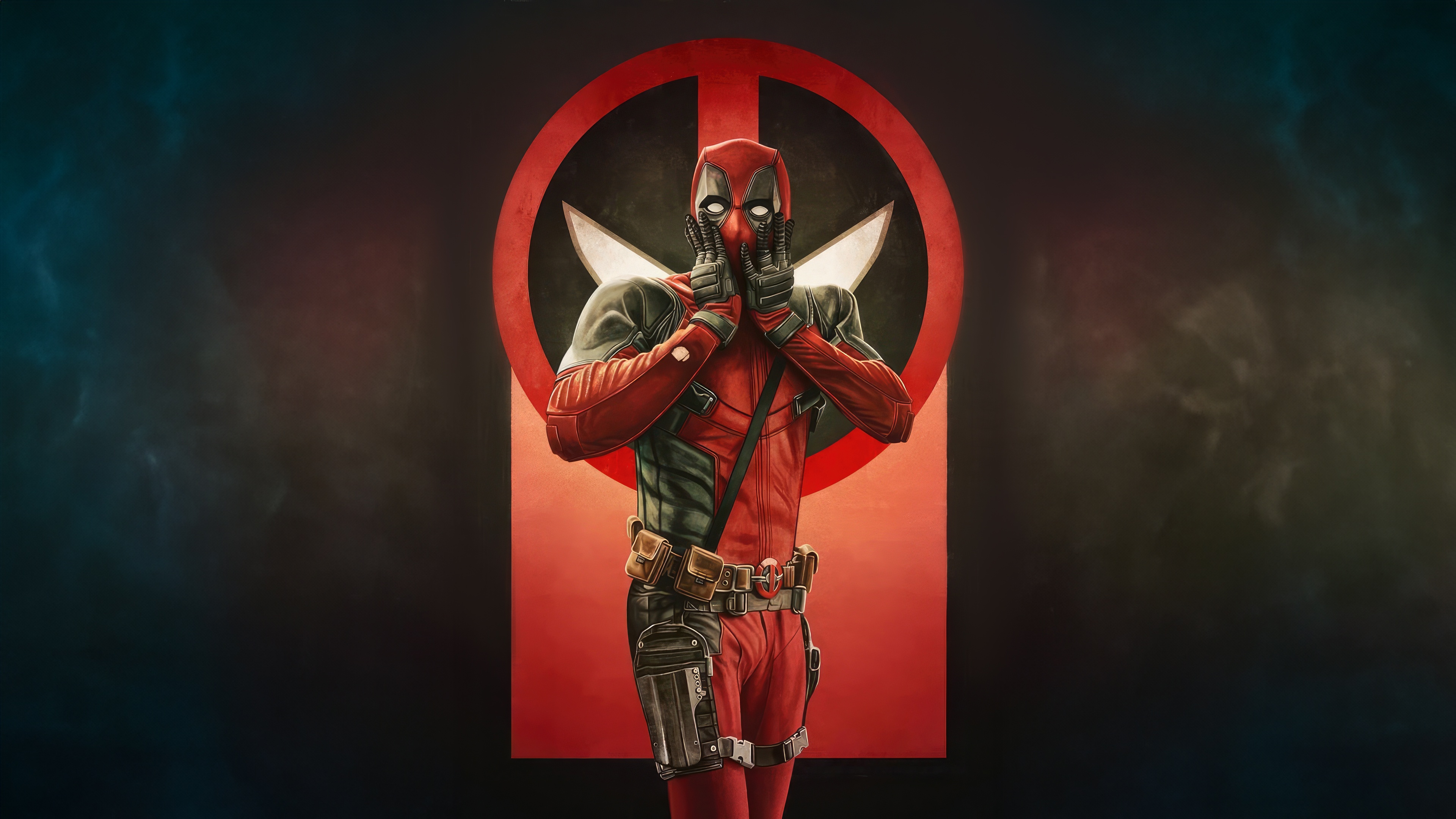 Deadpool with a peace sign symbol HD Wallpaper