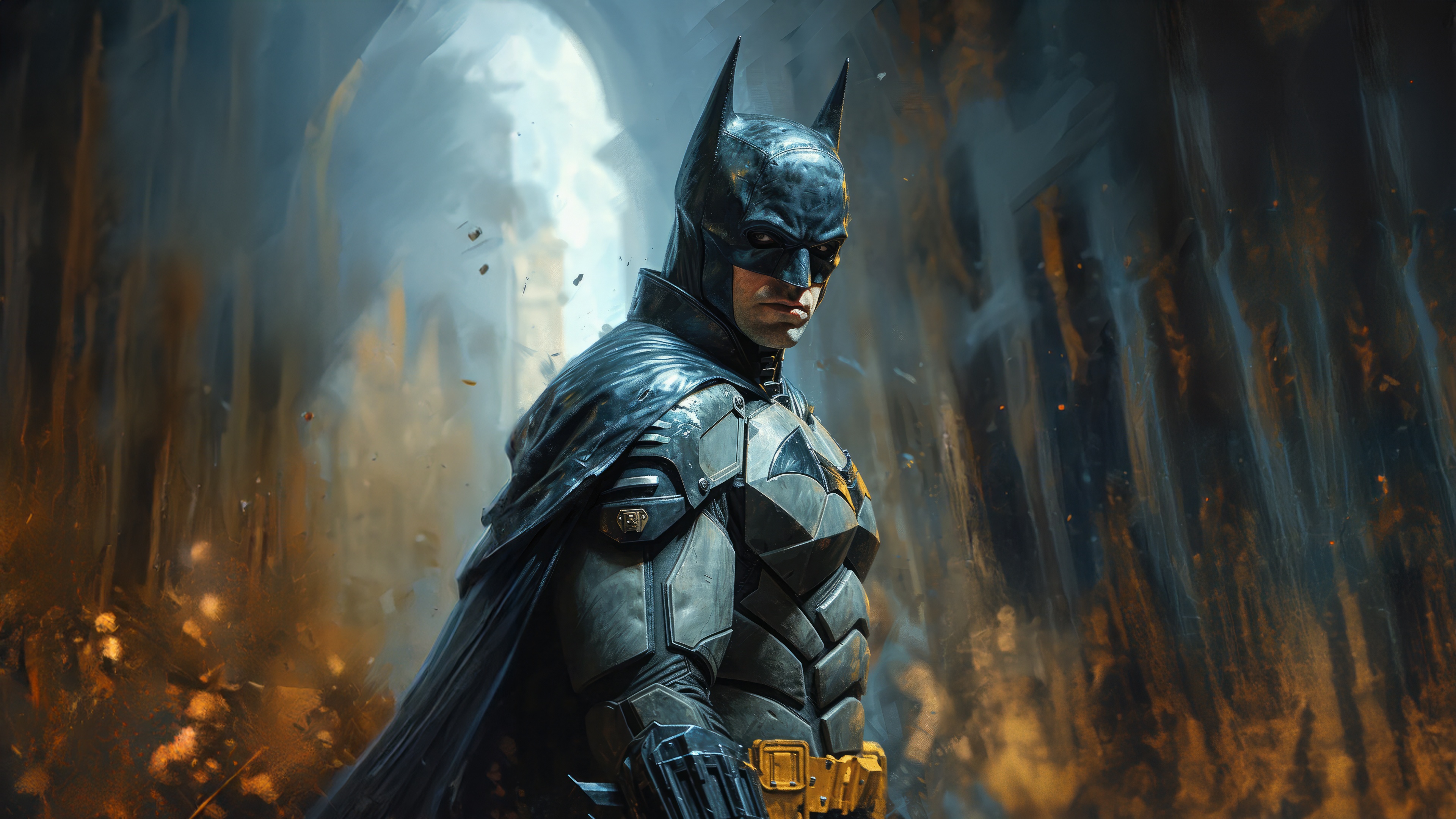 Batman in a dark, gritty environment HD Wallpaper