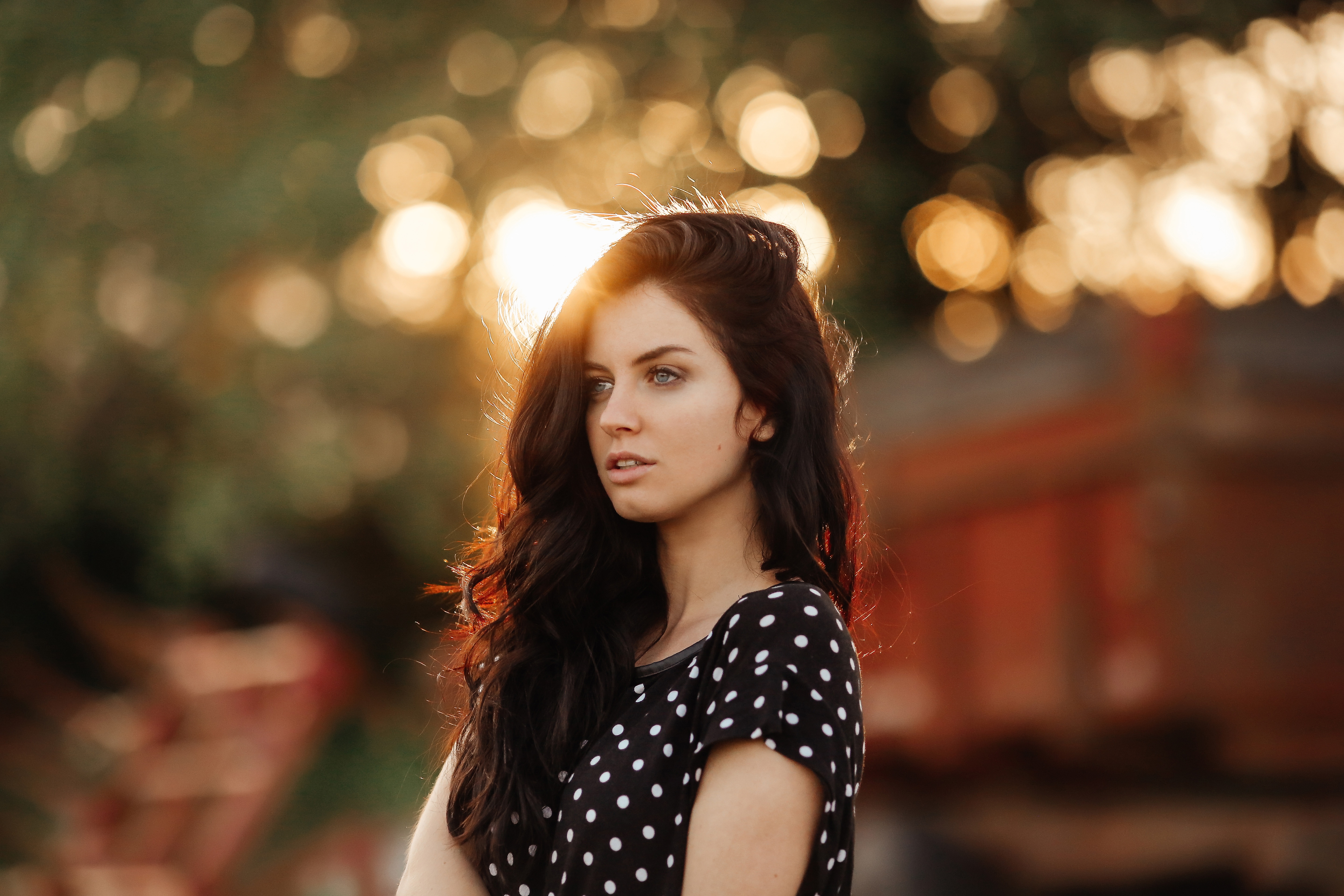 Beautiful Girl In Polka Dress Outdoors HD Wallpaper