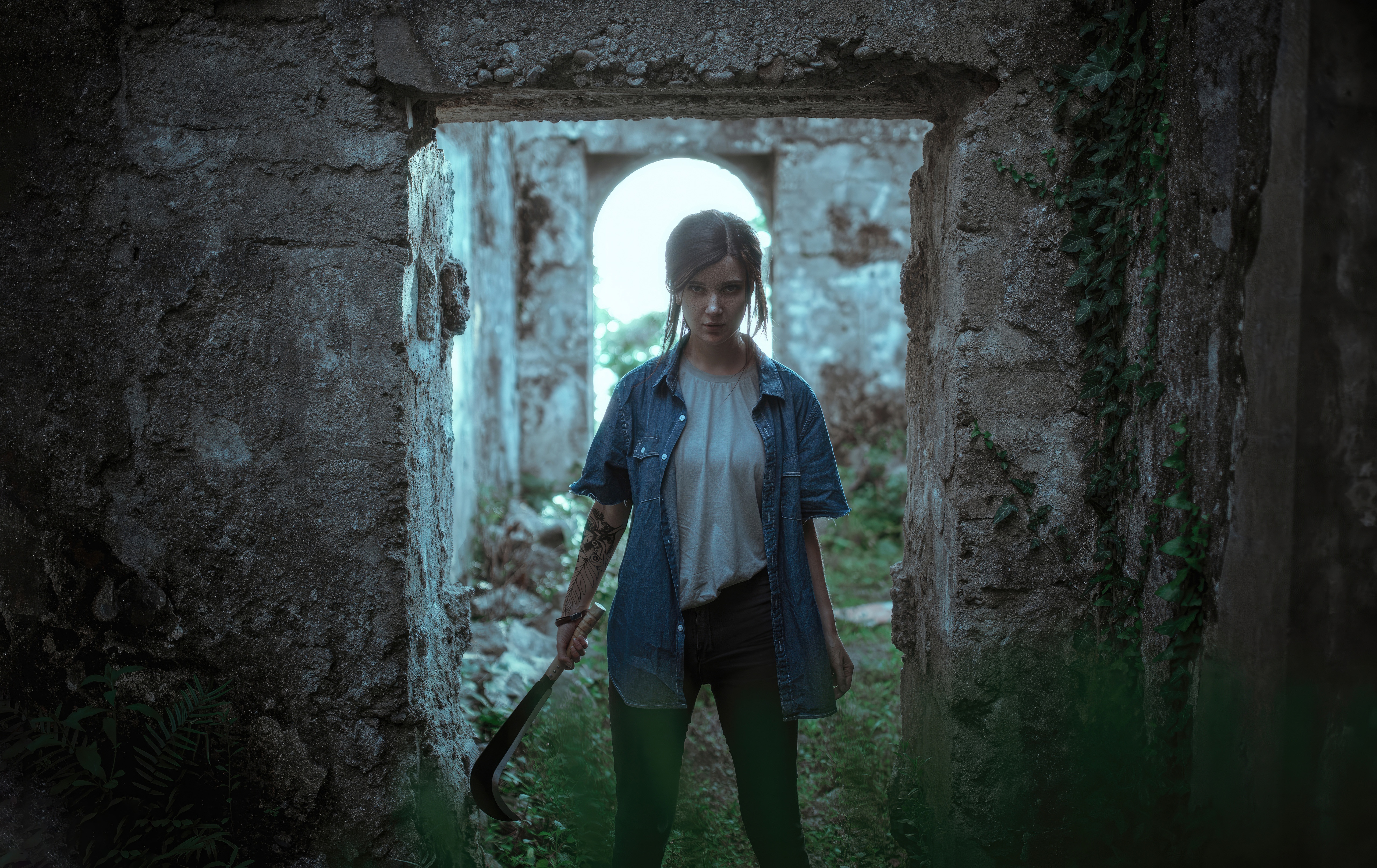 Ellie from The Last of Us Cosplay in Ruins HD Wallpaper