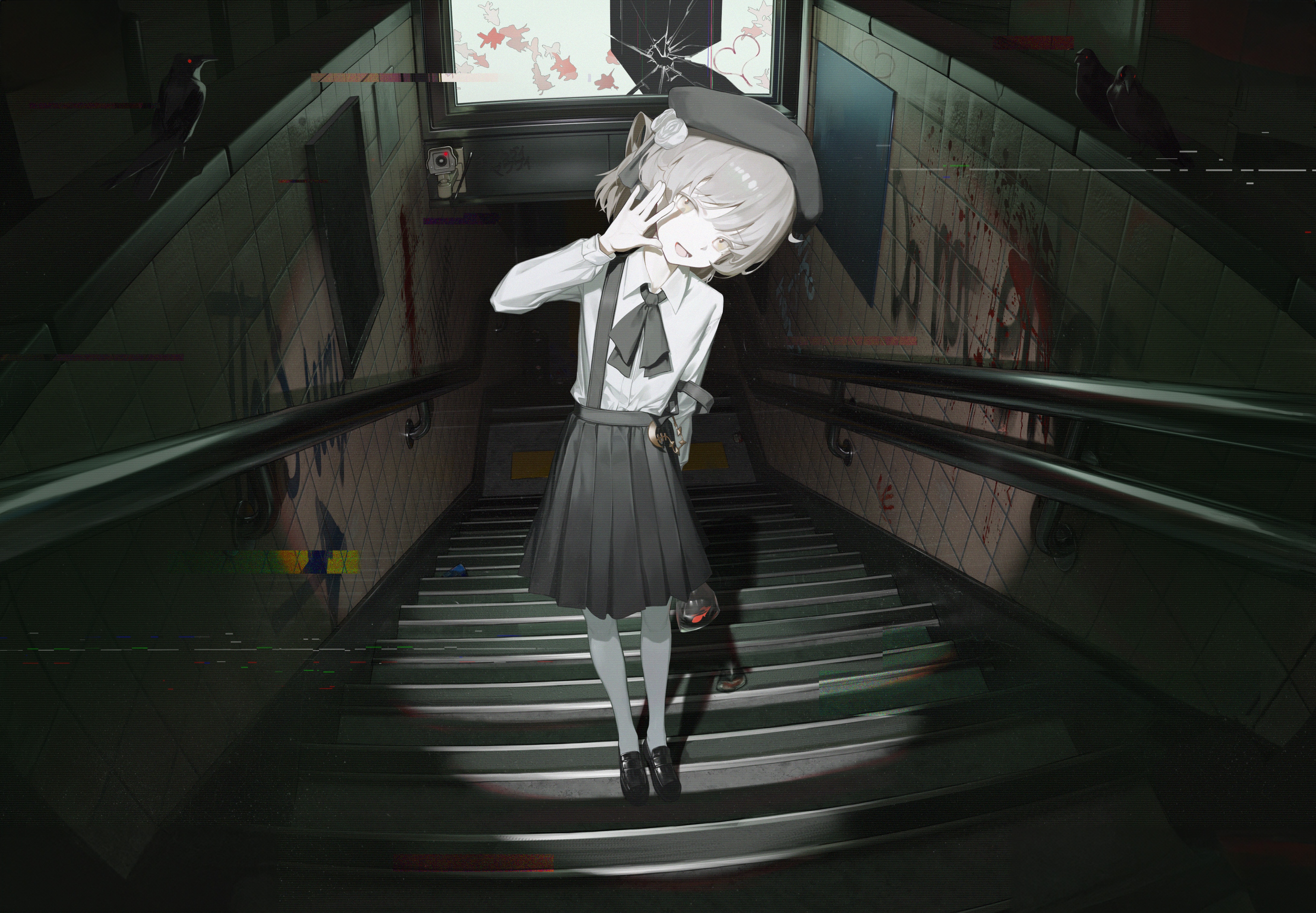 Hatoba Tsugu on subway stairs HD Wallpaper