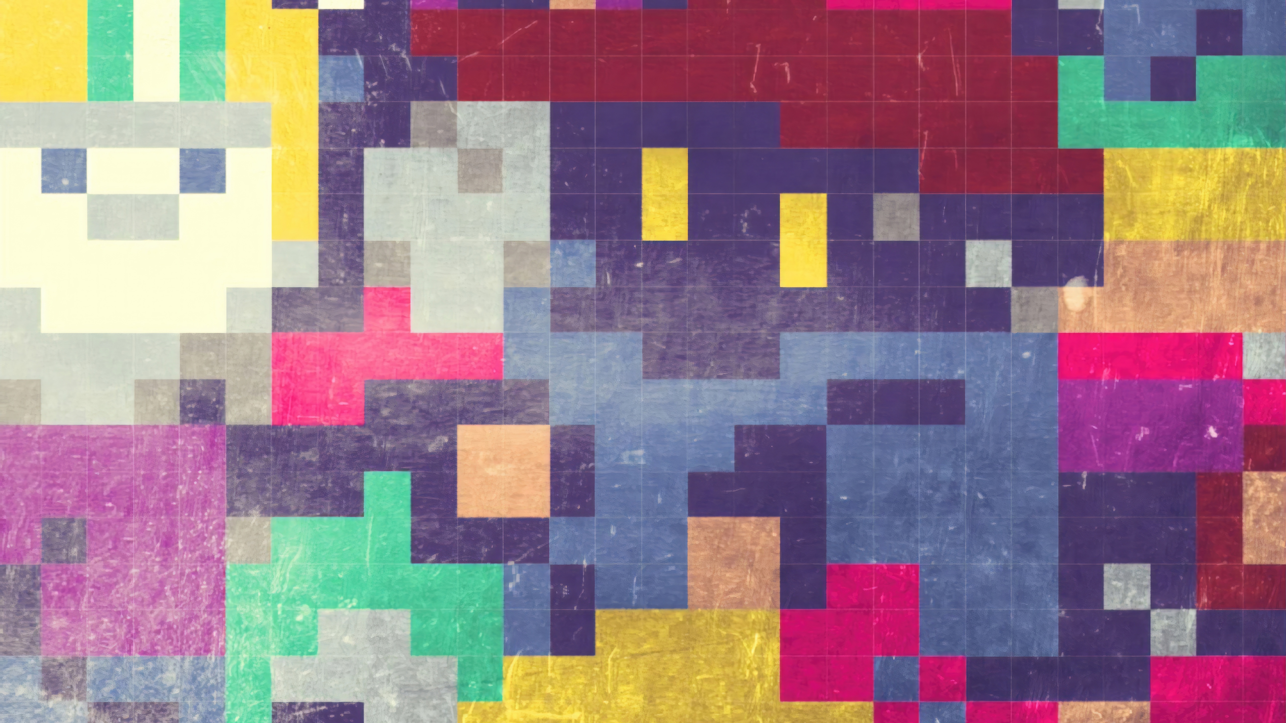 Pixelated characters in abstract geometric pattern HD Wallpaper