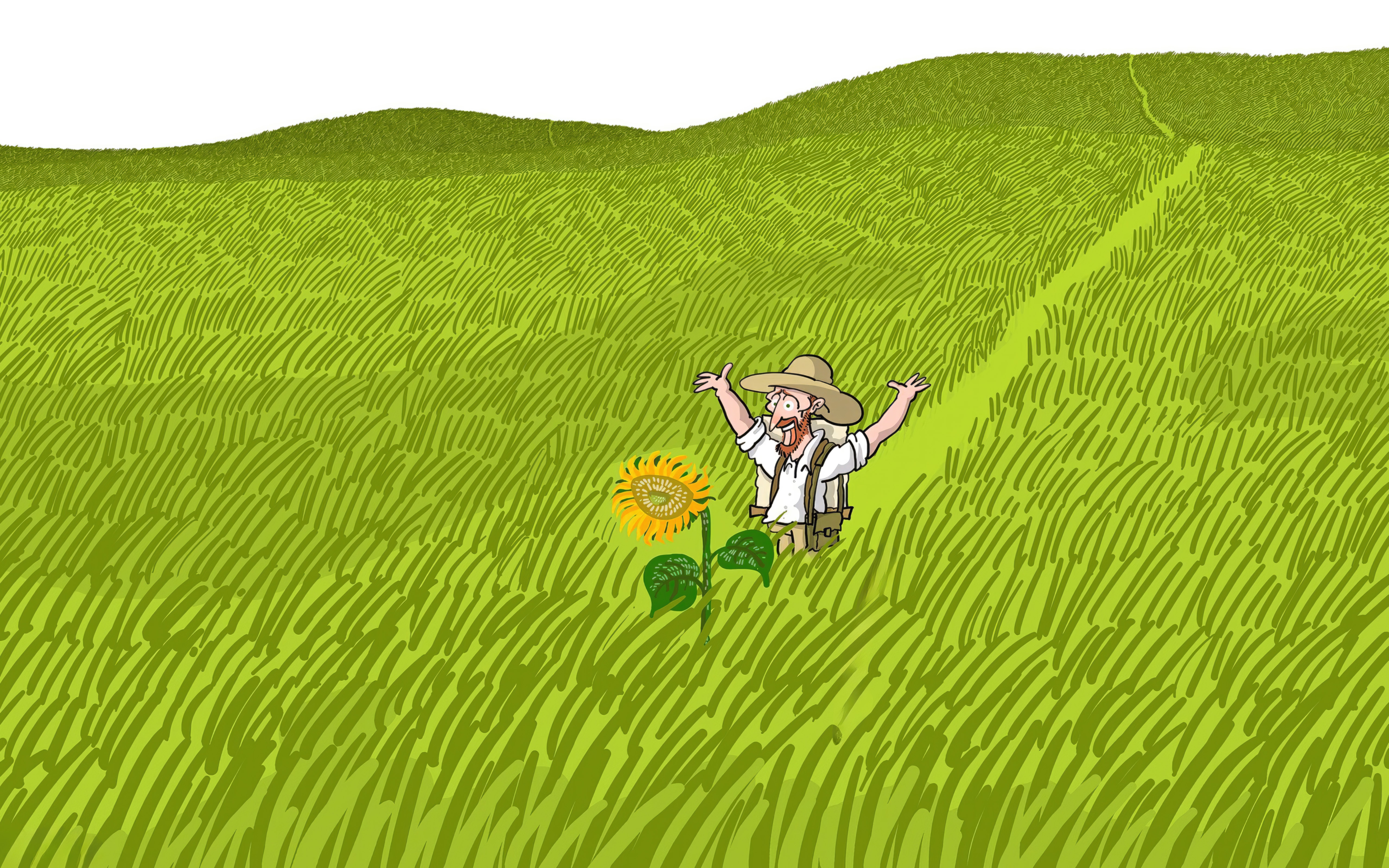 Happy farmer in a field with a sunflower HD Wallpaper