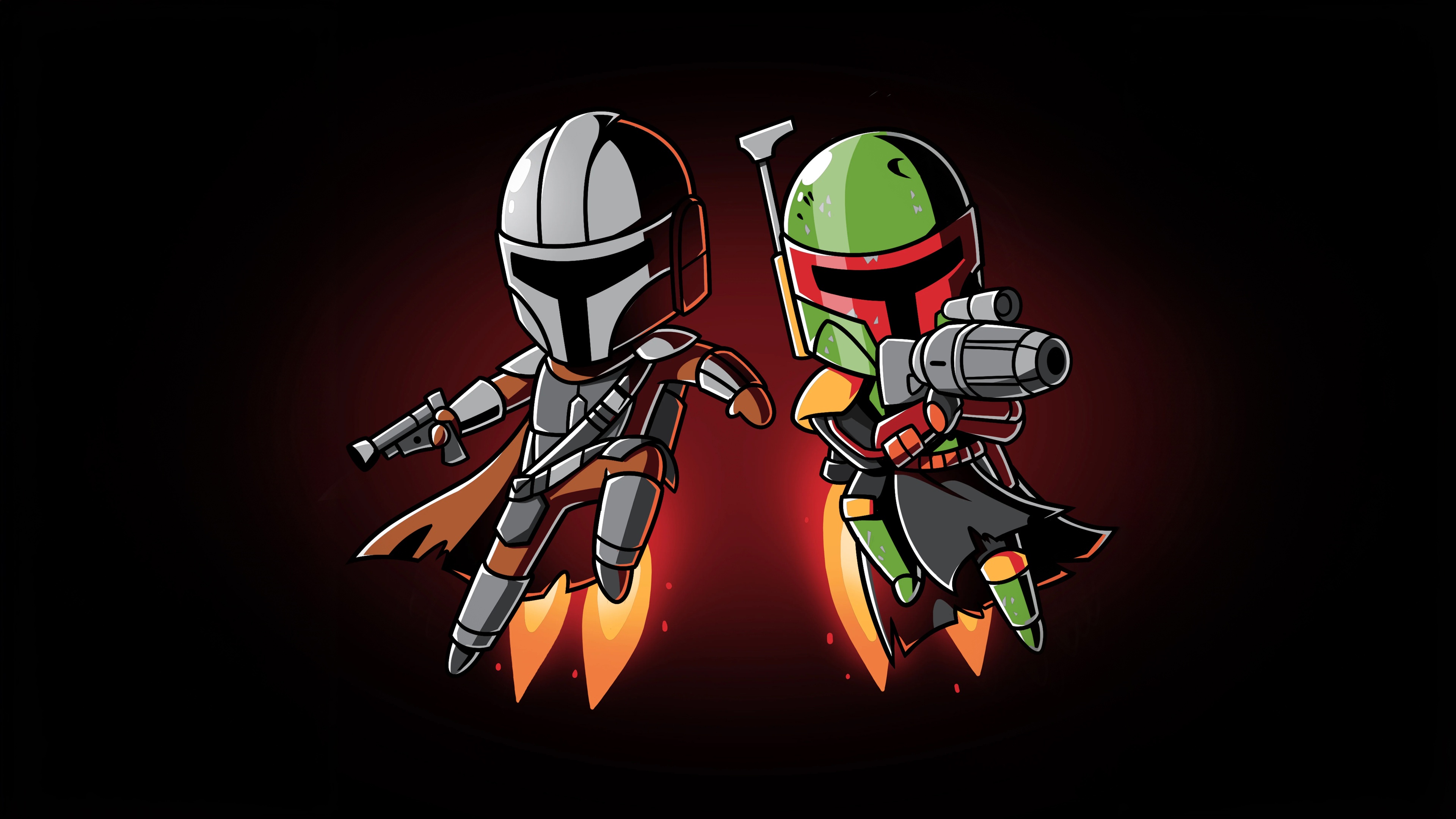 Mandalorian and Boba Fett with Jet Packs HD Wallpaper