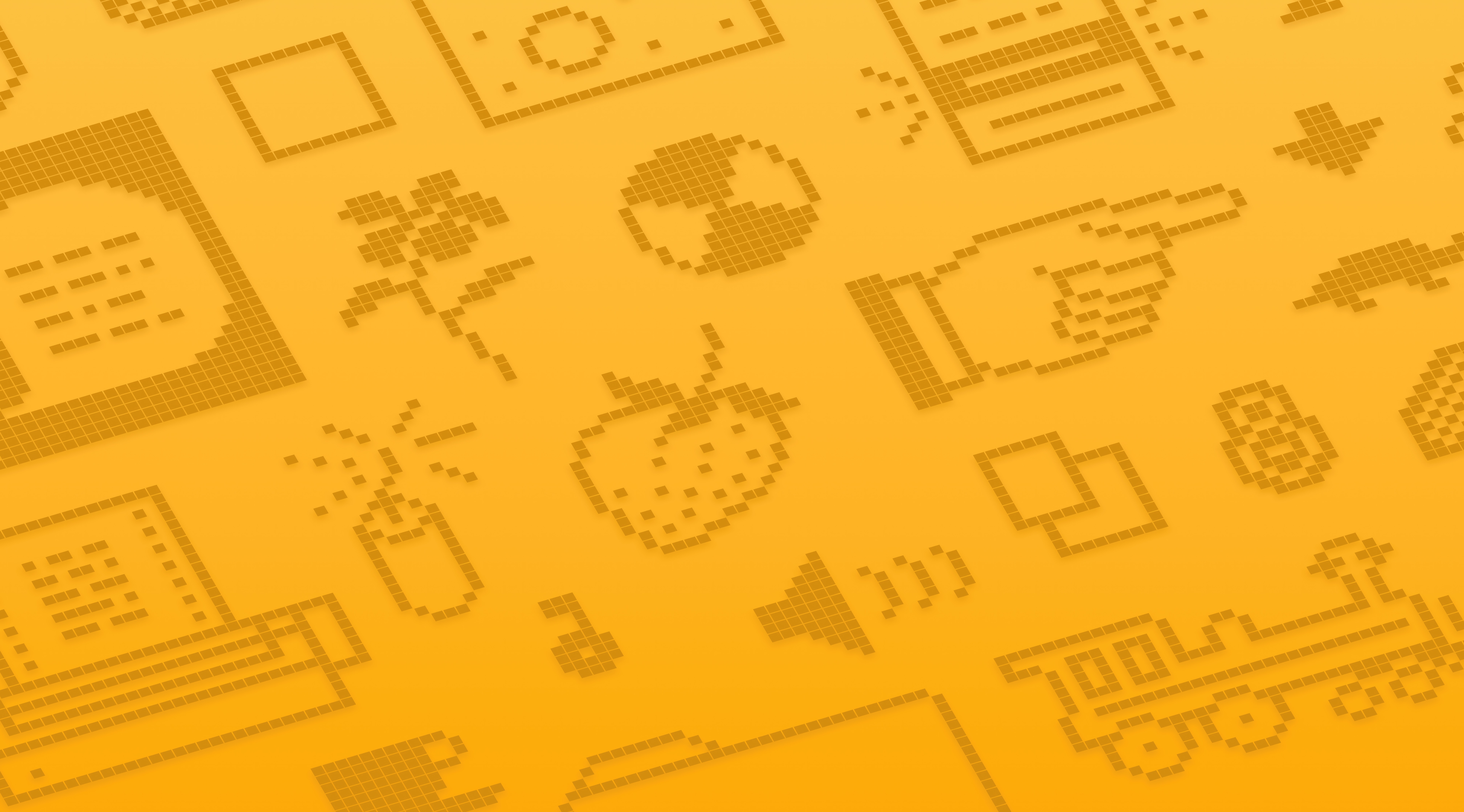 Pixelated icons on an orange background HD Wallpaper
