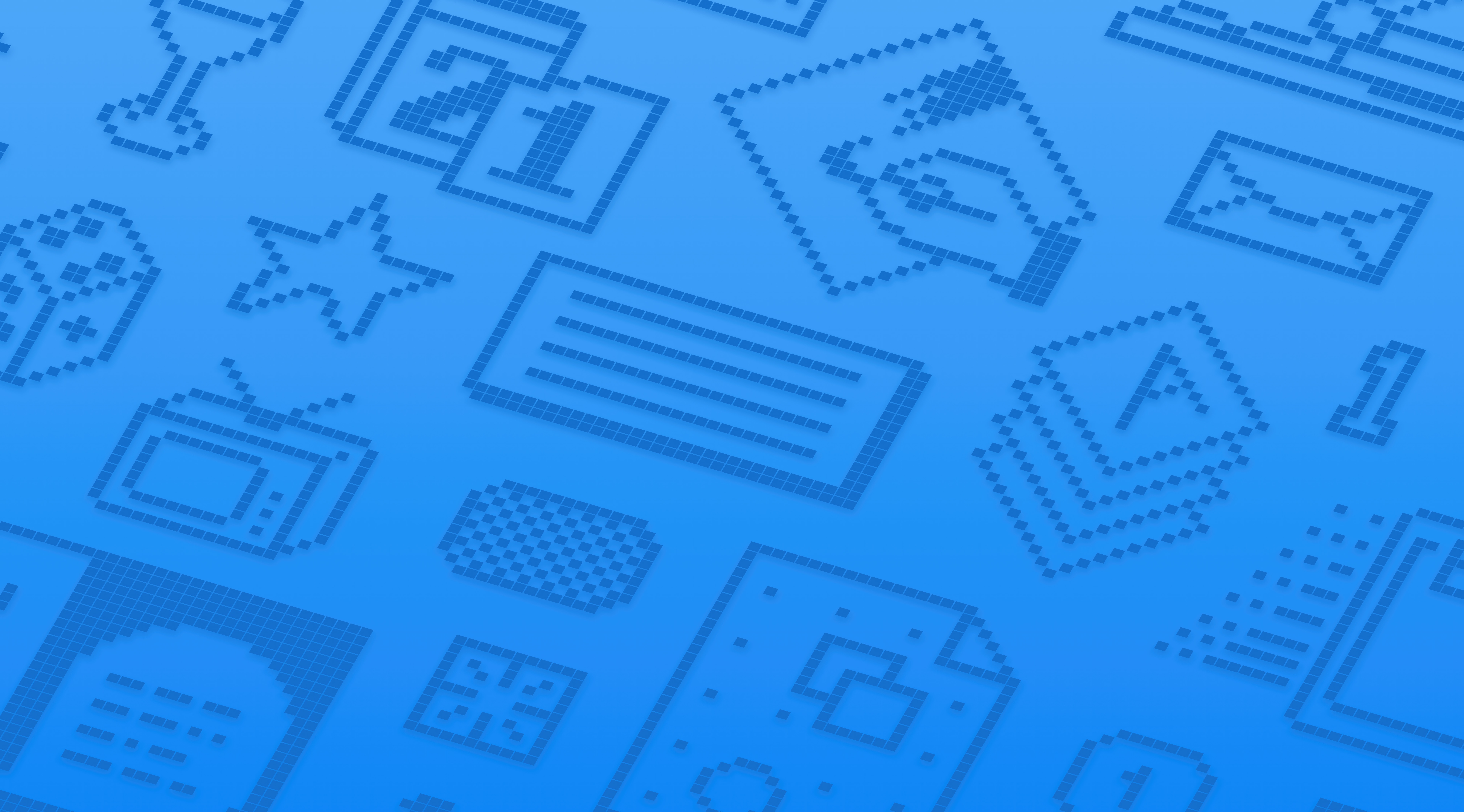 Pixelated Icons on a Blue Gradient Background HD Wallpaper