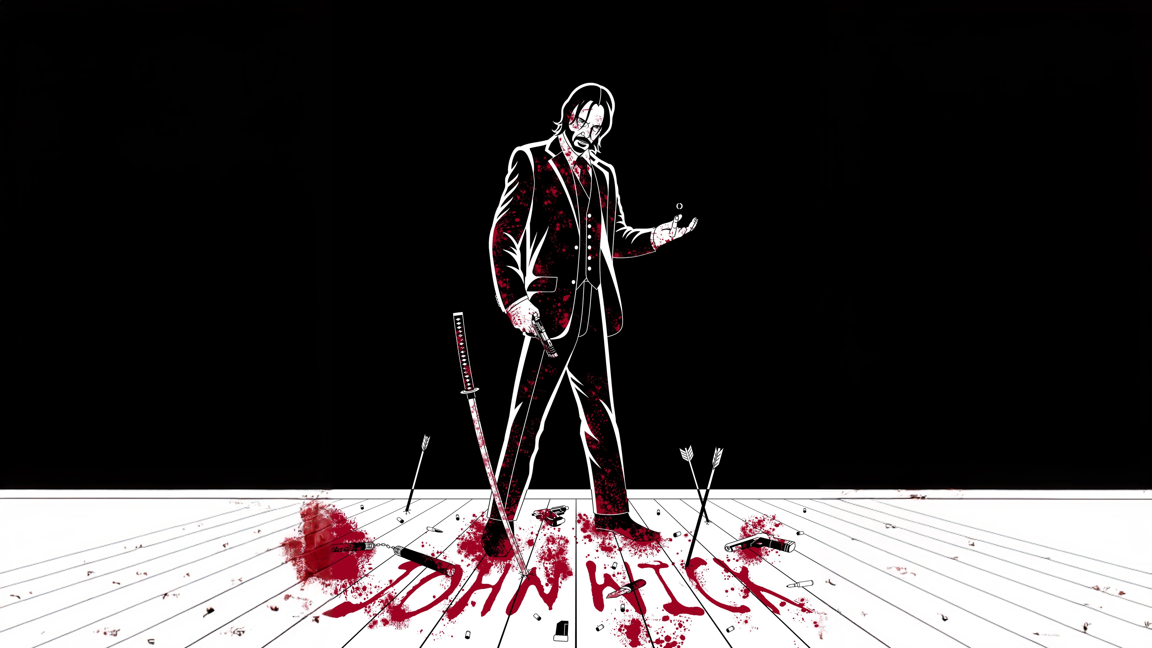 John Wick with Katana and Gun HD Wallpaper