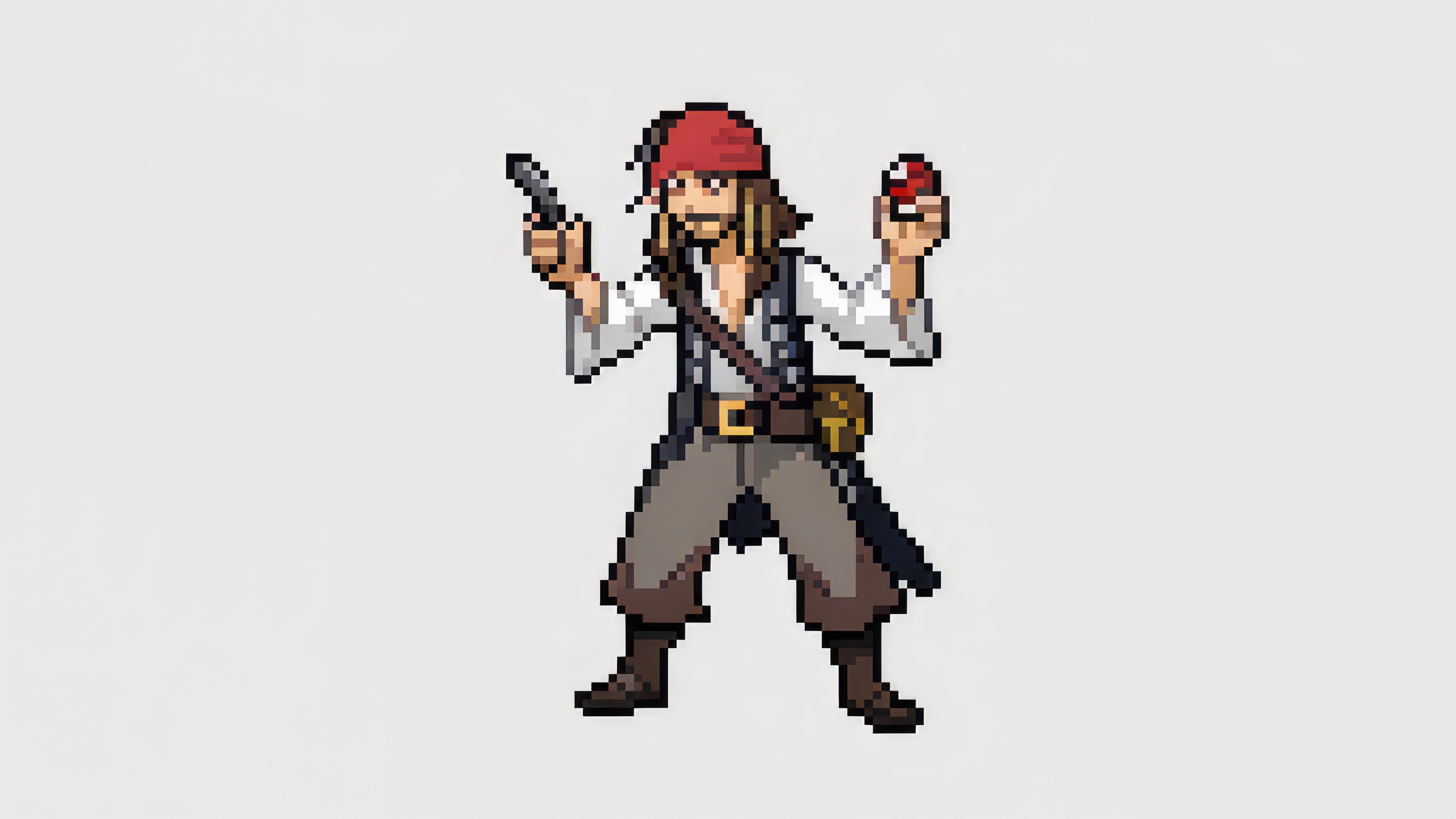 8 Bit Jack Sparrow holding a gun and a pokeball HD Wallpaper