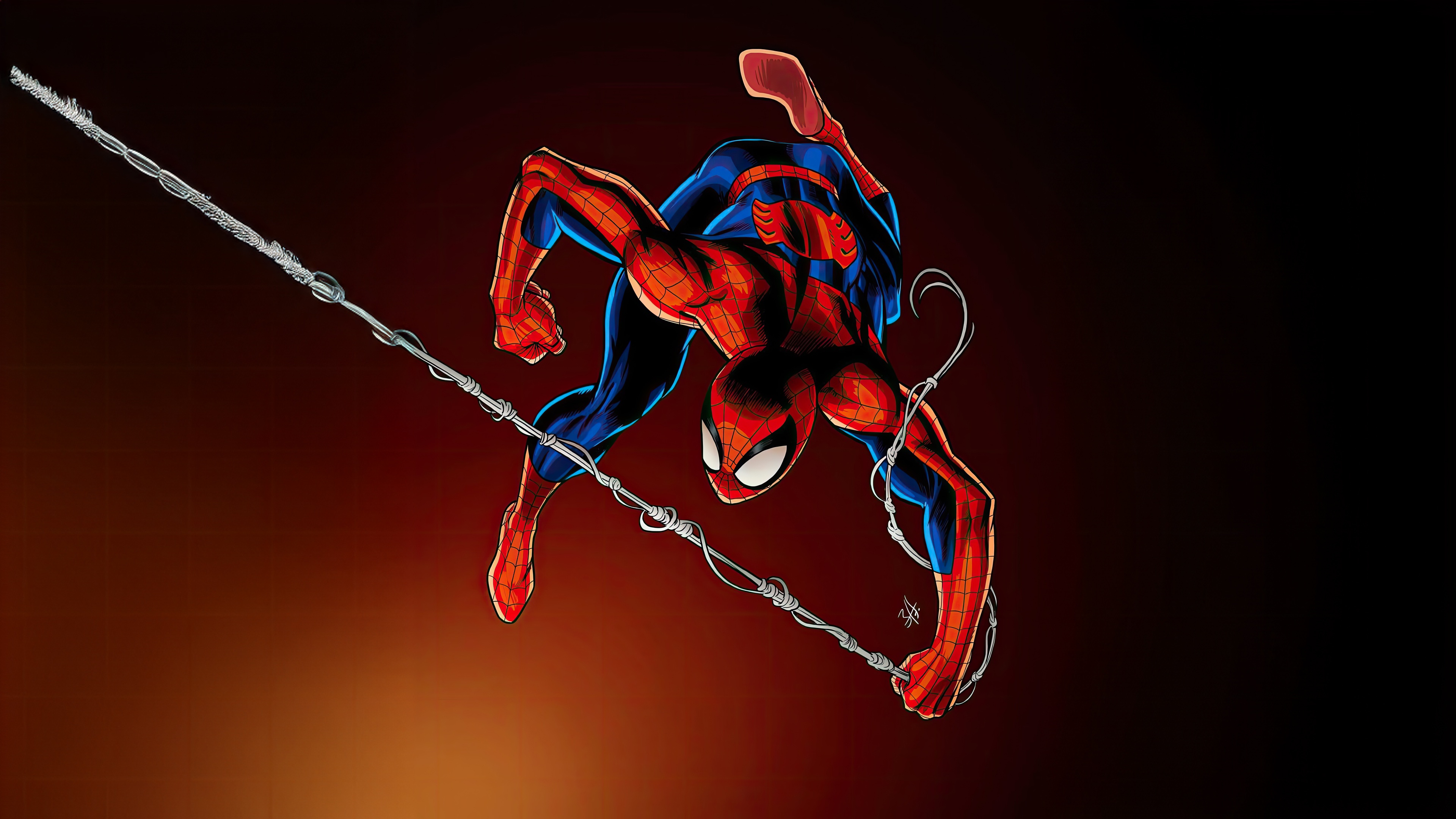 Spider-Man swinging on a web HD Wallpaper