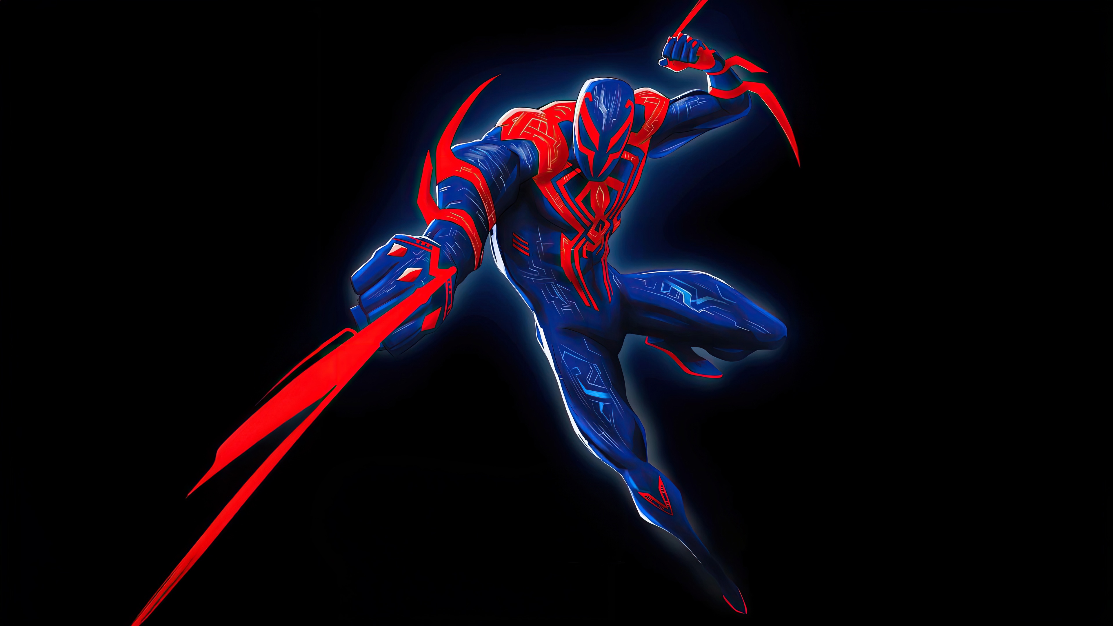 Spider-Man 2099 in blue and red suit HD Wallpaper