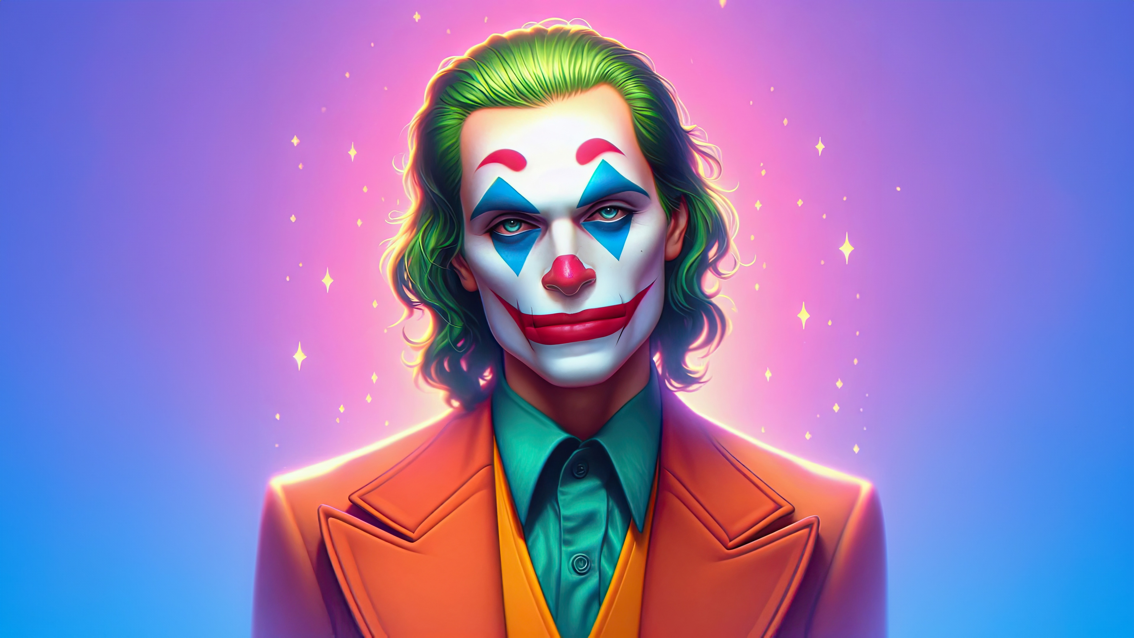 Joker with green hair and clown makeup HD Wallpaper