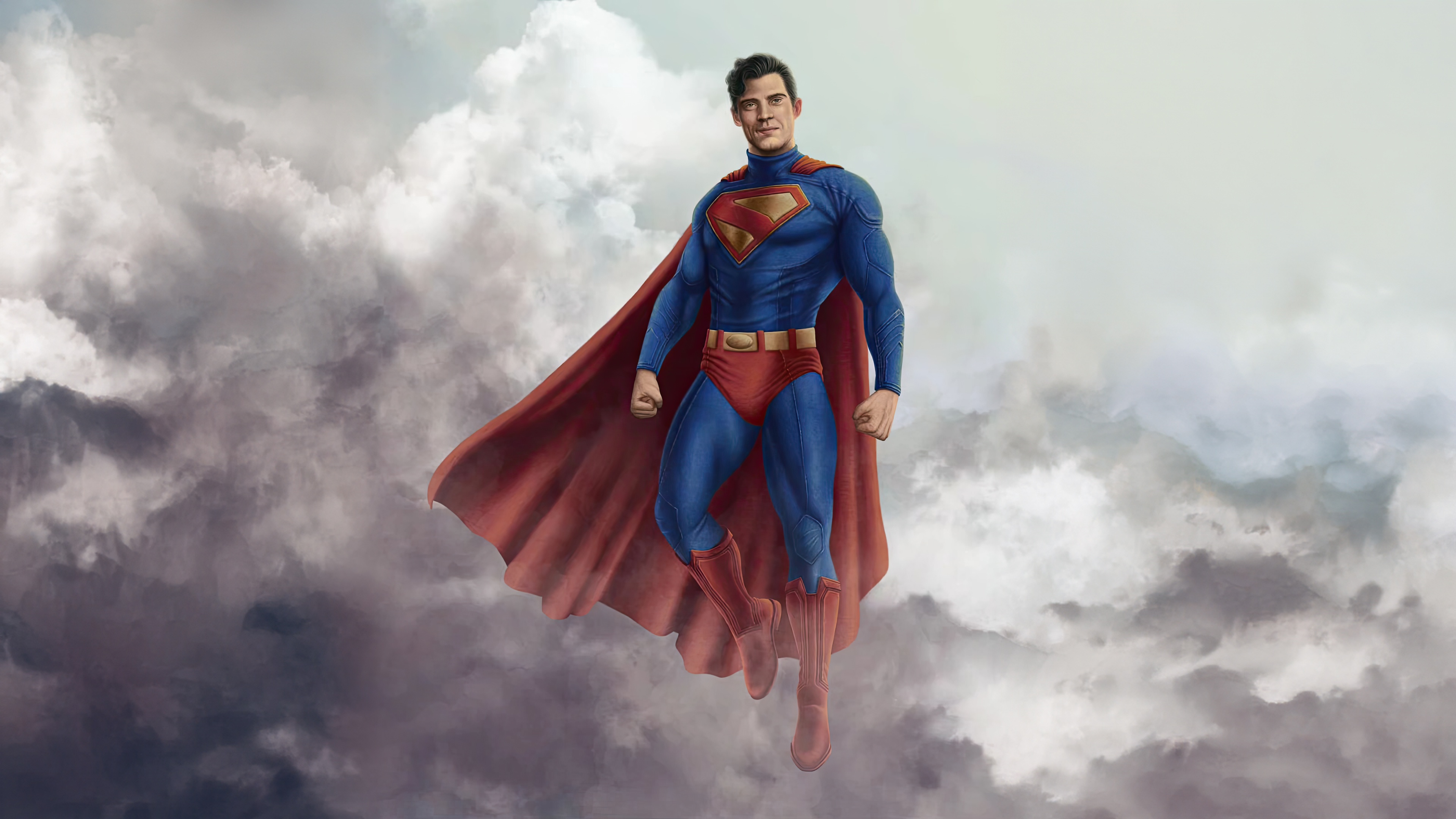 Superman flying through clouds HD Wallpaper