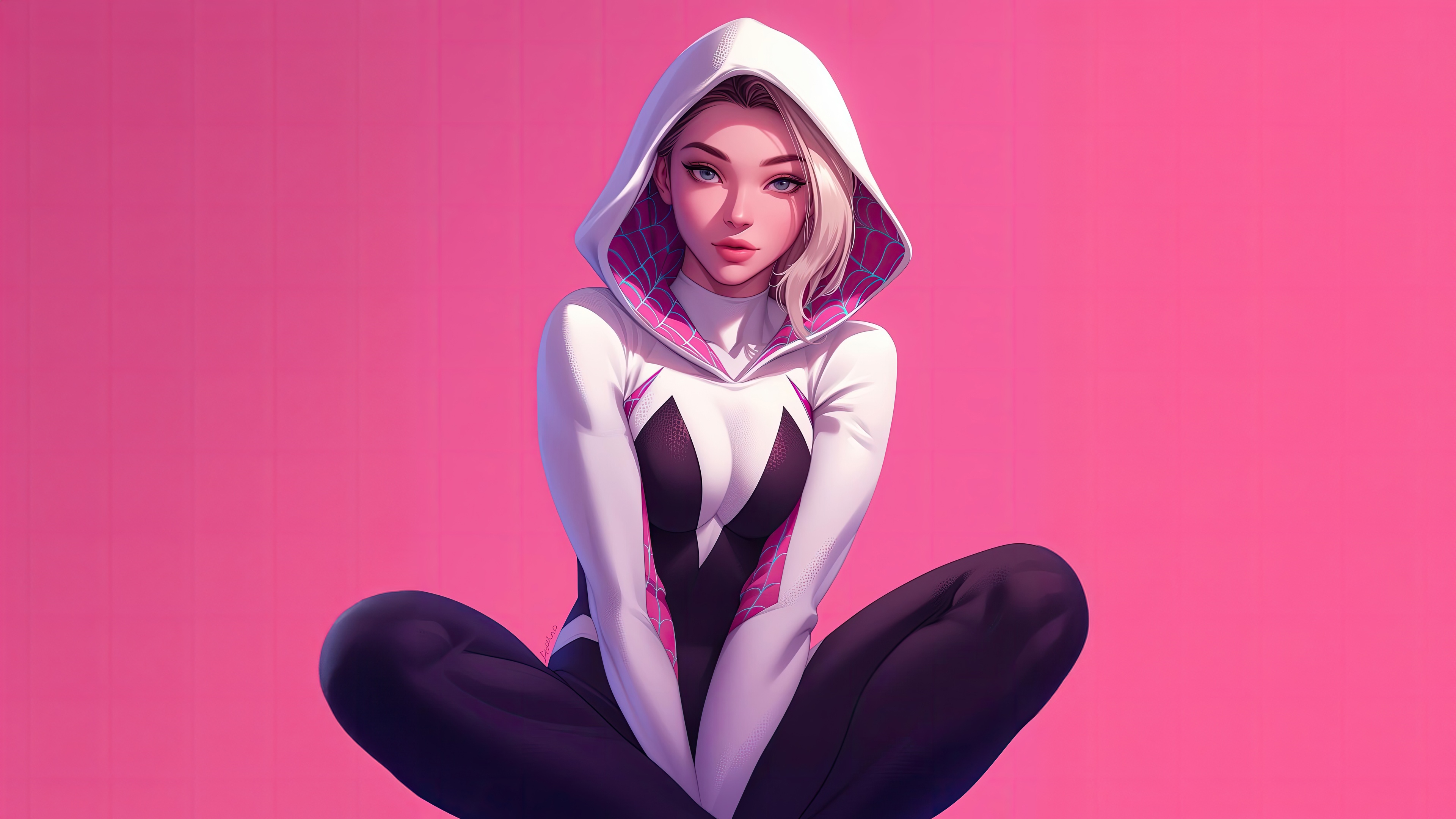 Gwen Stacy as Spider-Gwen in a white and pink suit HD Wallpaper