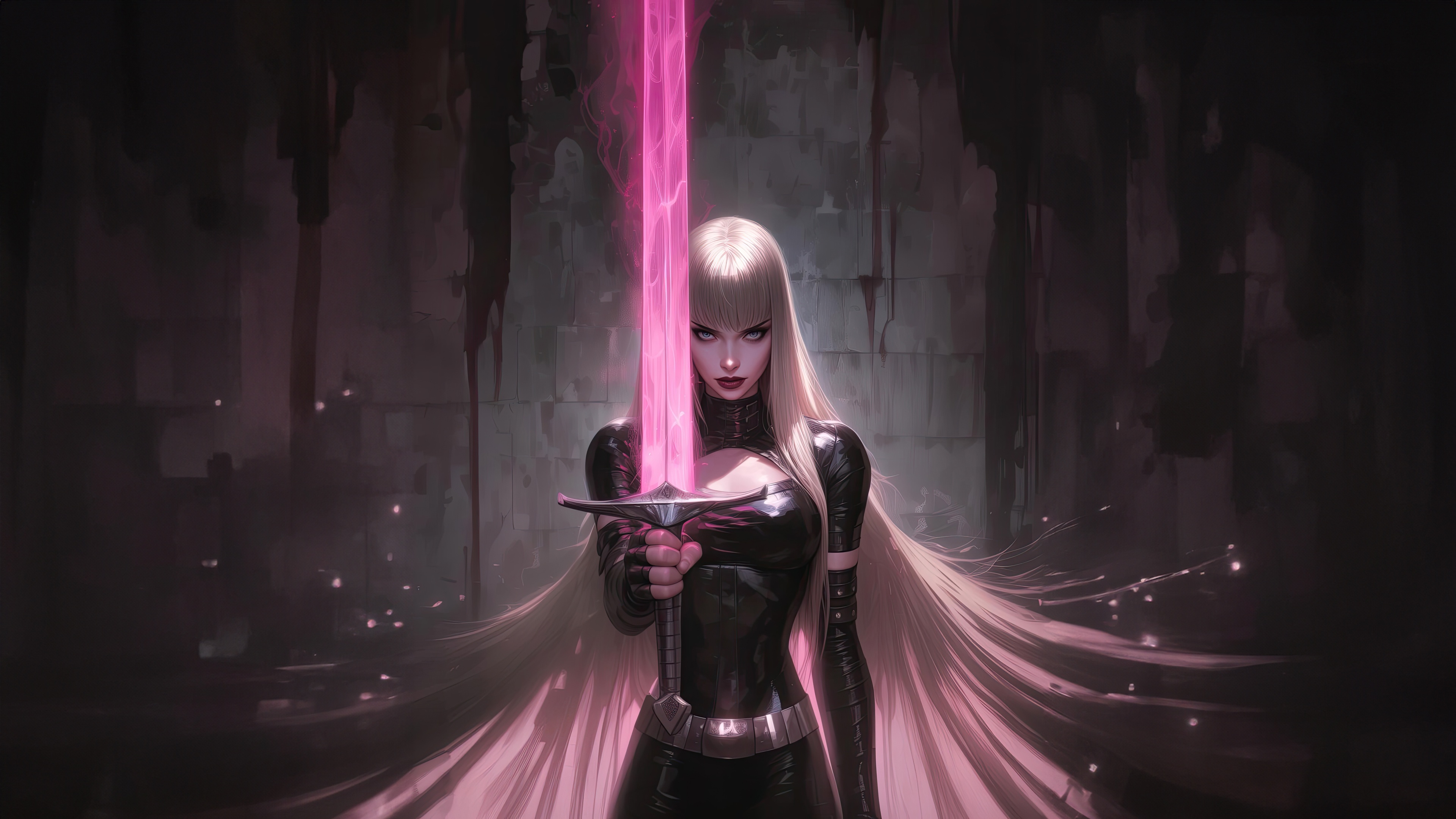 Woman with pink sword HD Wallpaper