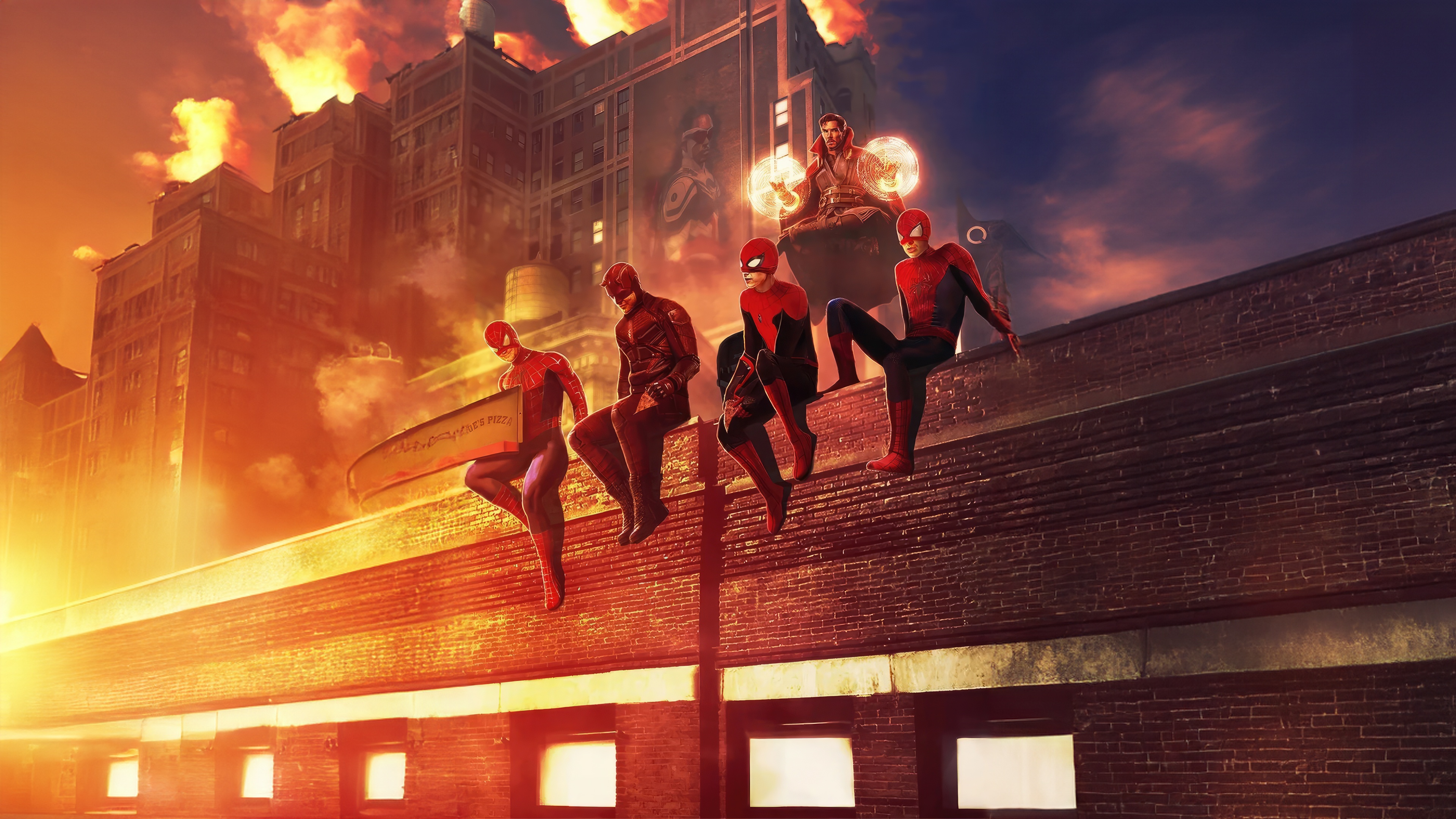 Spider-Man, Daredevil, and Doctor Strange on a rooftop HD Wallpaper