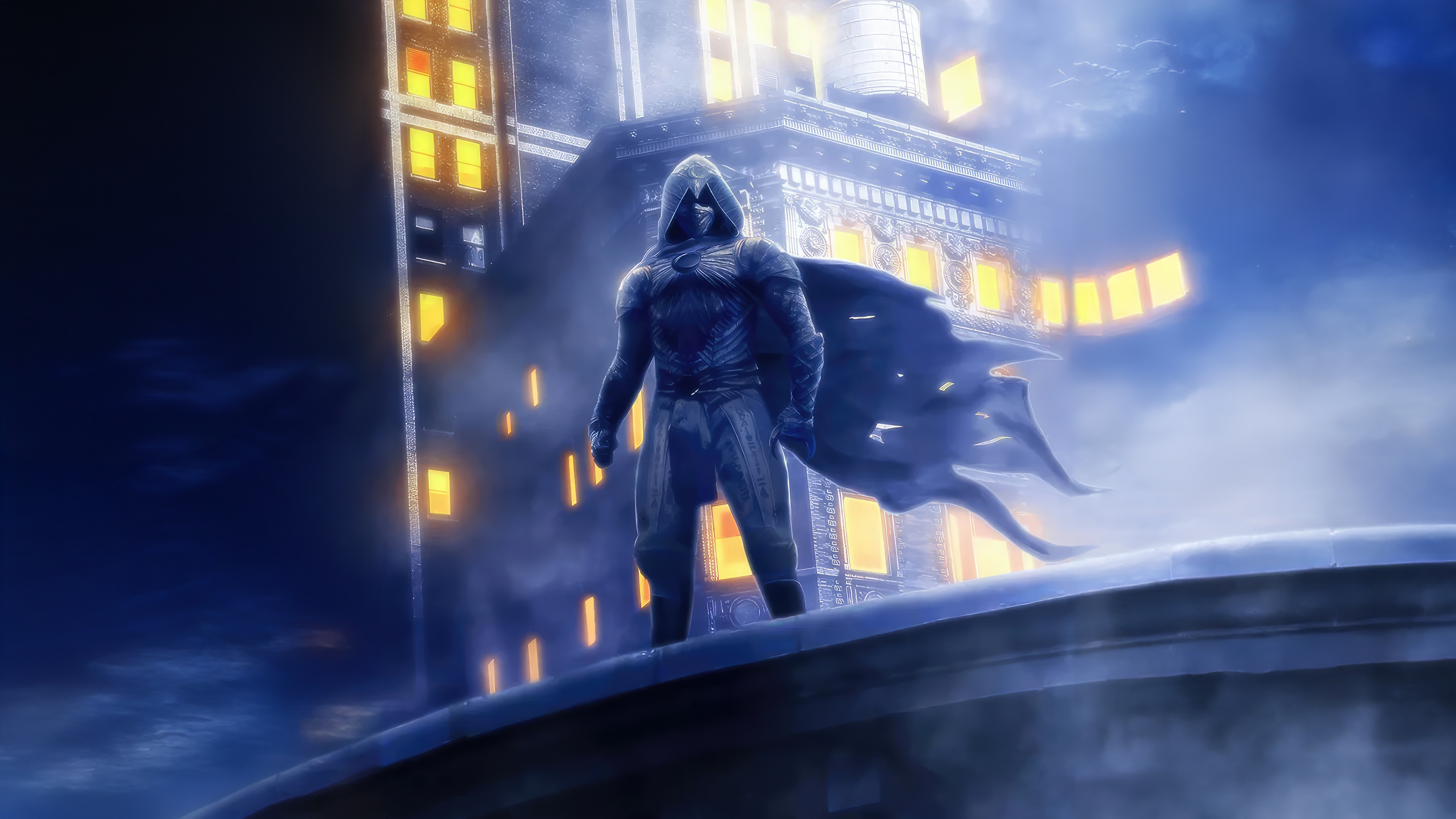 Moon Knight Standing on a Rooftop at Night HD Wallpaper