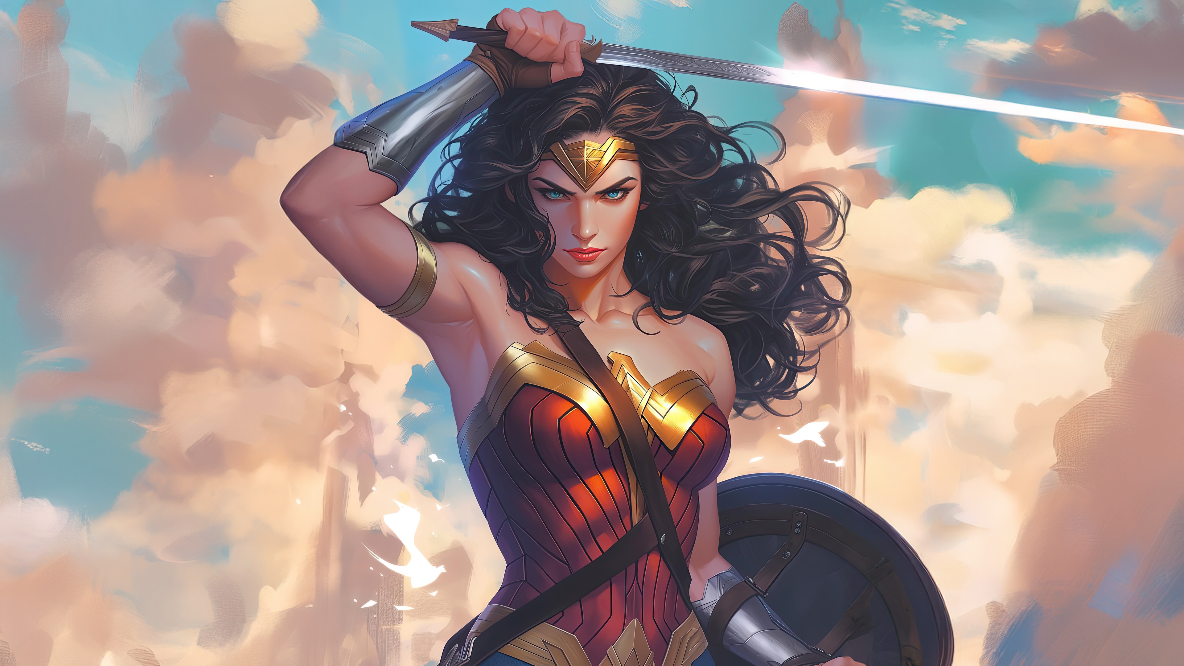 Wonder Woman holding sword and shield HD Wallpaper