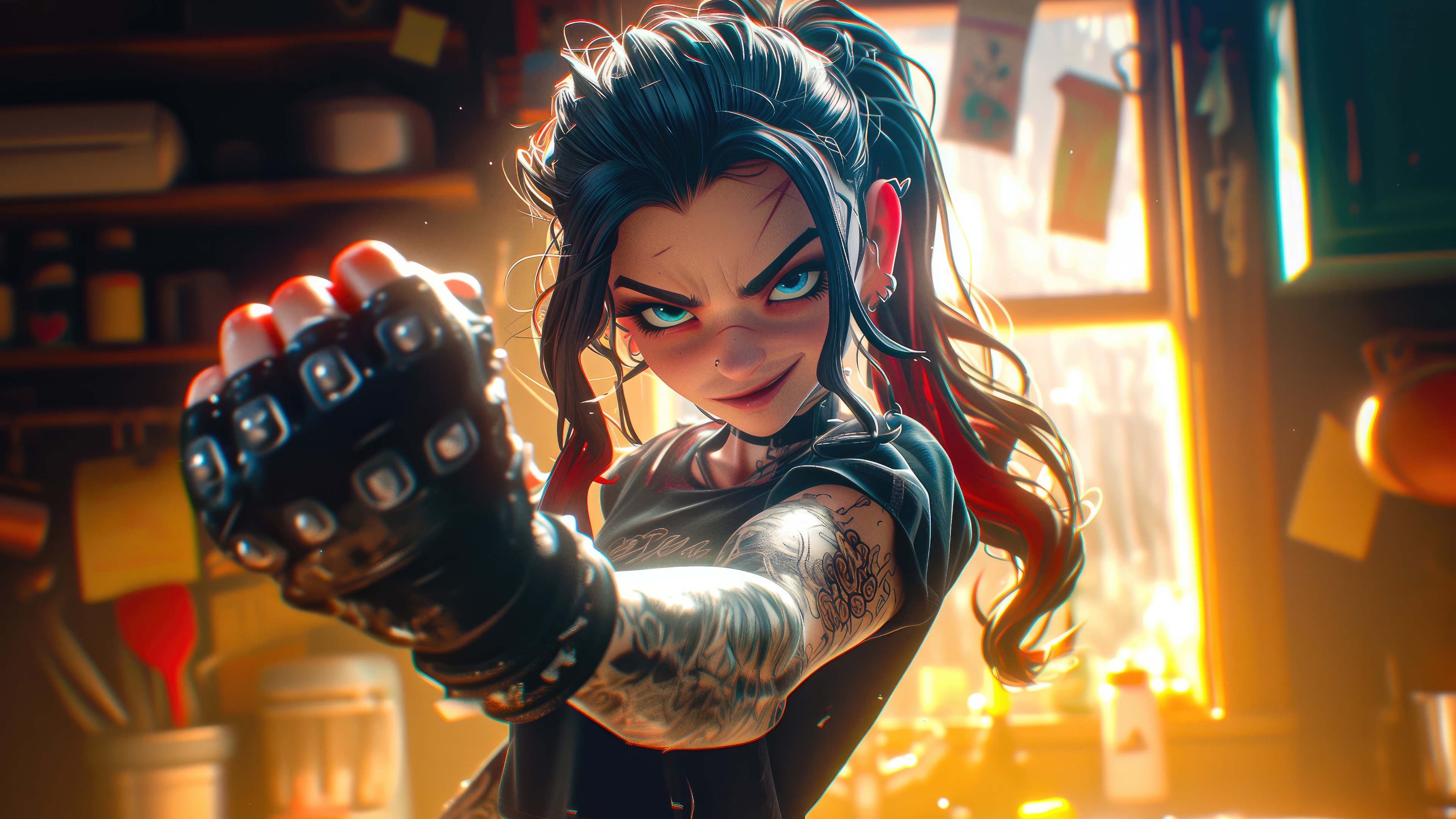 Niji Girl with Tattoos and Gloves HD Wallpaper