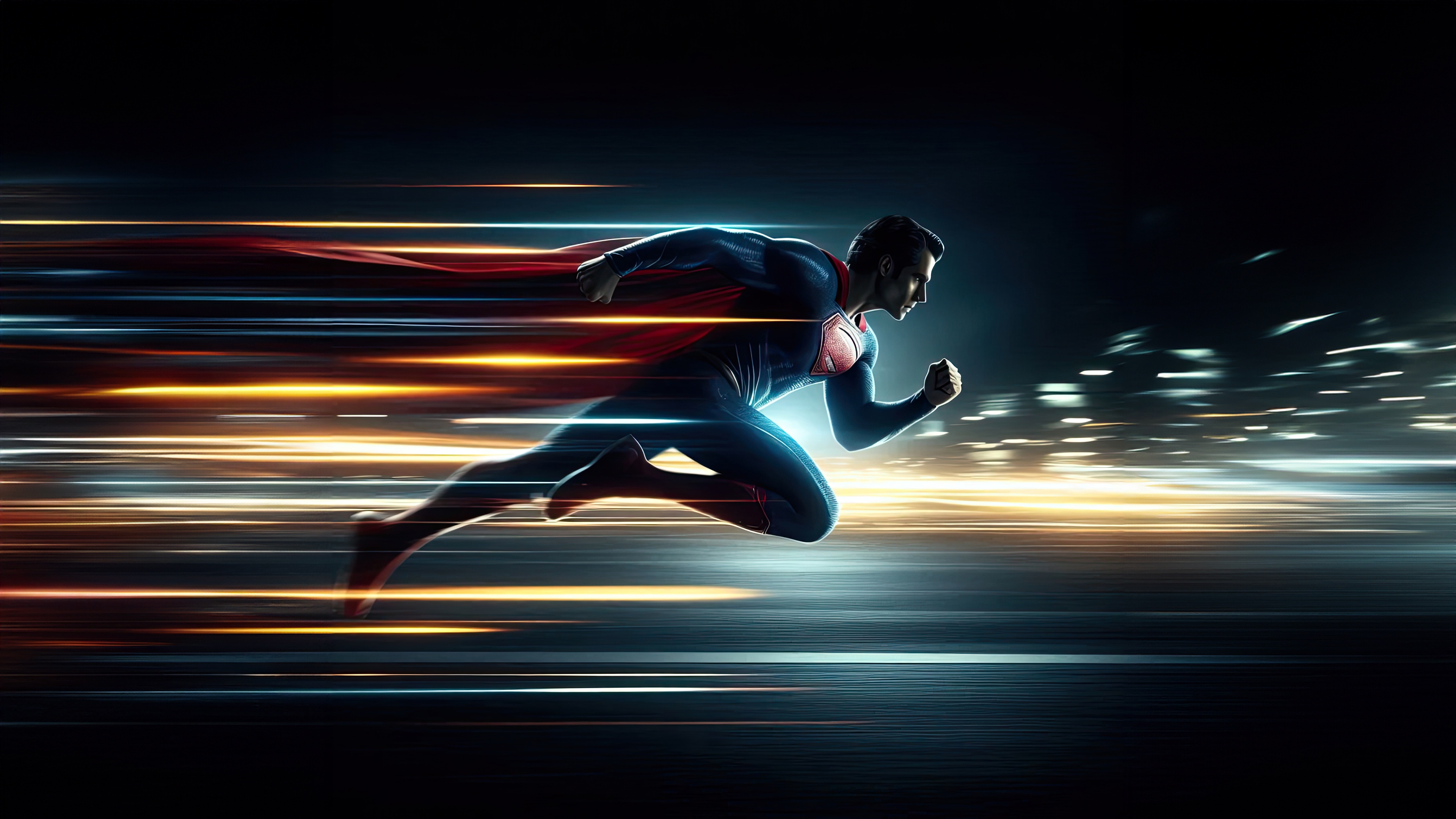 Superman running with light streaks HD Wallpaper