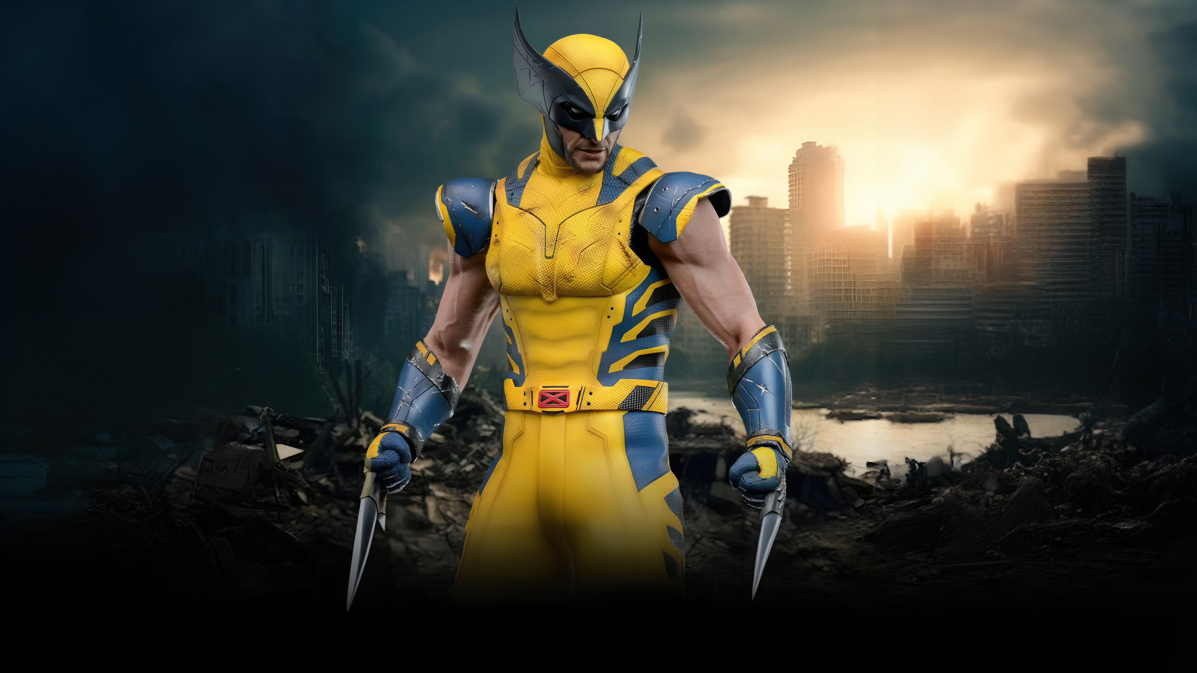 Wolverine in Yellow and Blue Costume with Claws HD Wallpaper