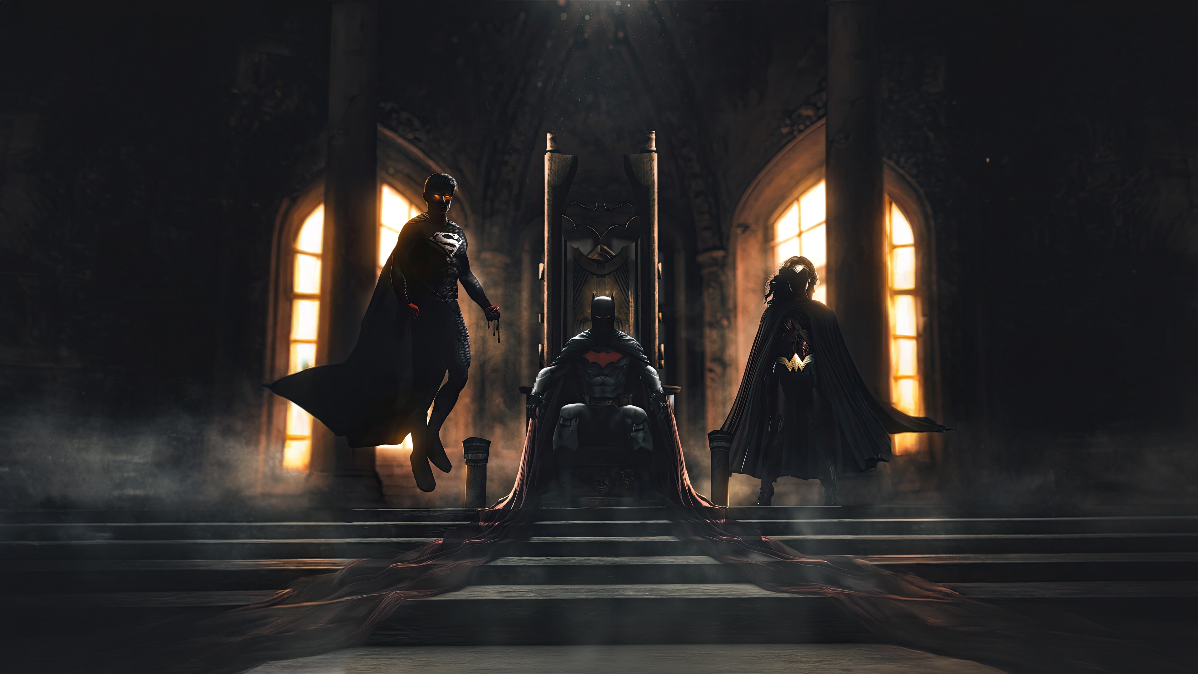 Justice League in a dark throne room HD Wallpaper