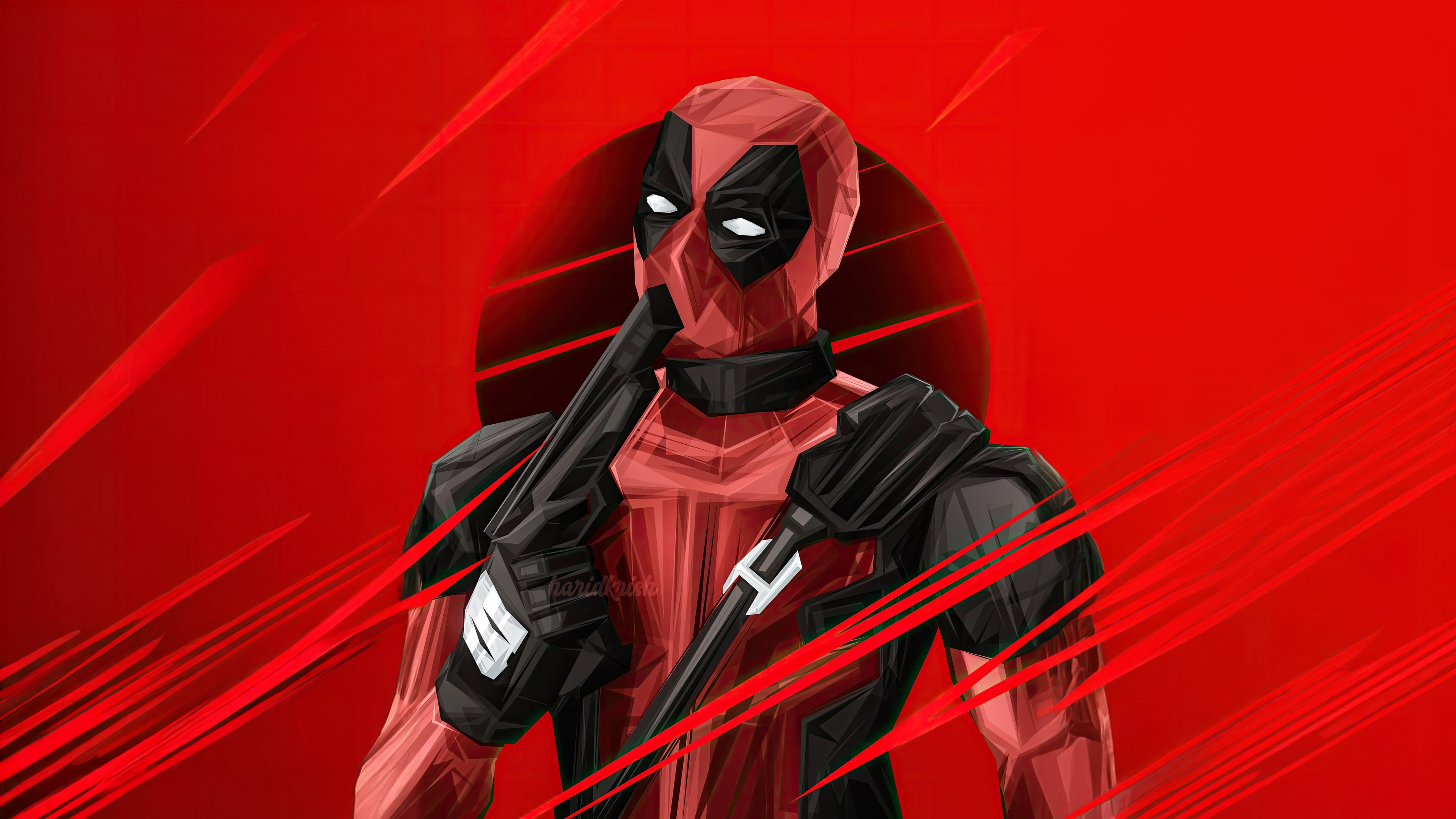 Deadpool with a Gun on Red Background HD Wallpaper