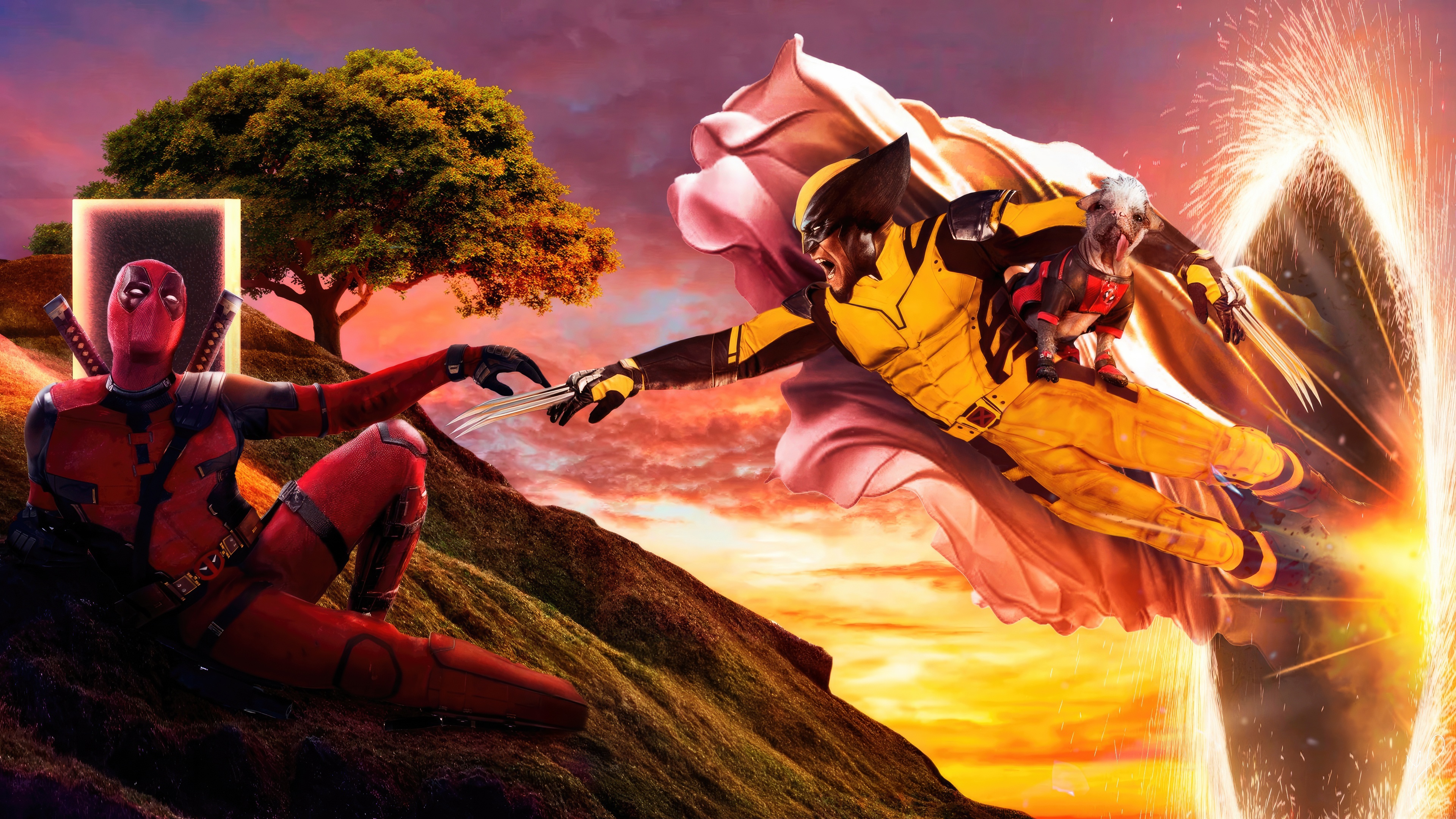 Deadpool and Wolverine reaching for each other HD Wallpaper
