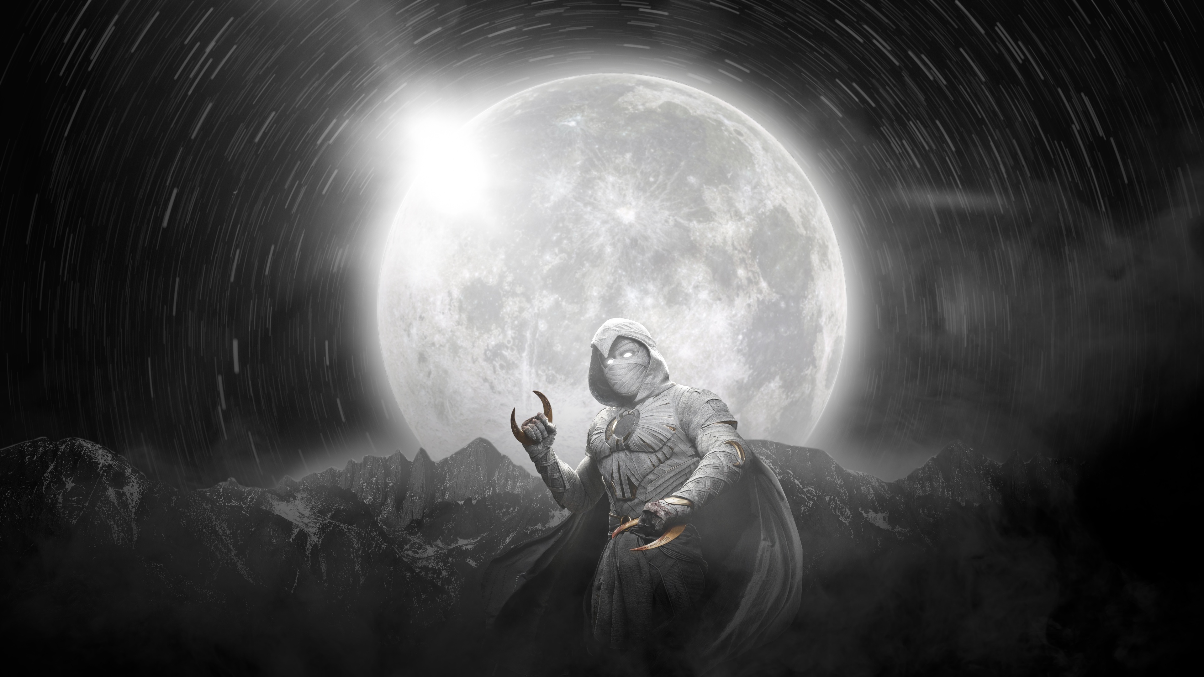 Moon Knight in front of a large moon HD Wallpaper