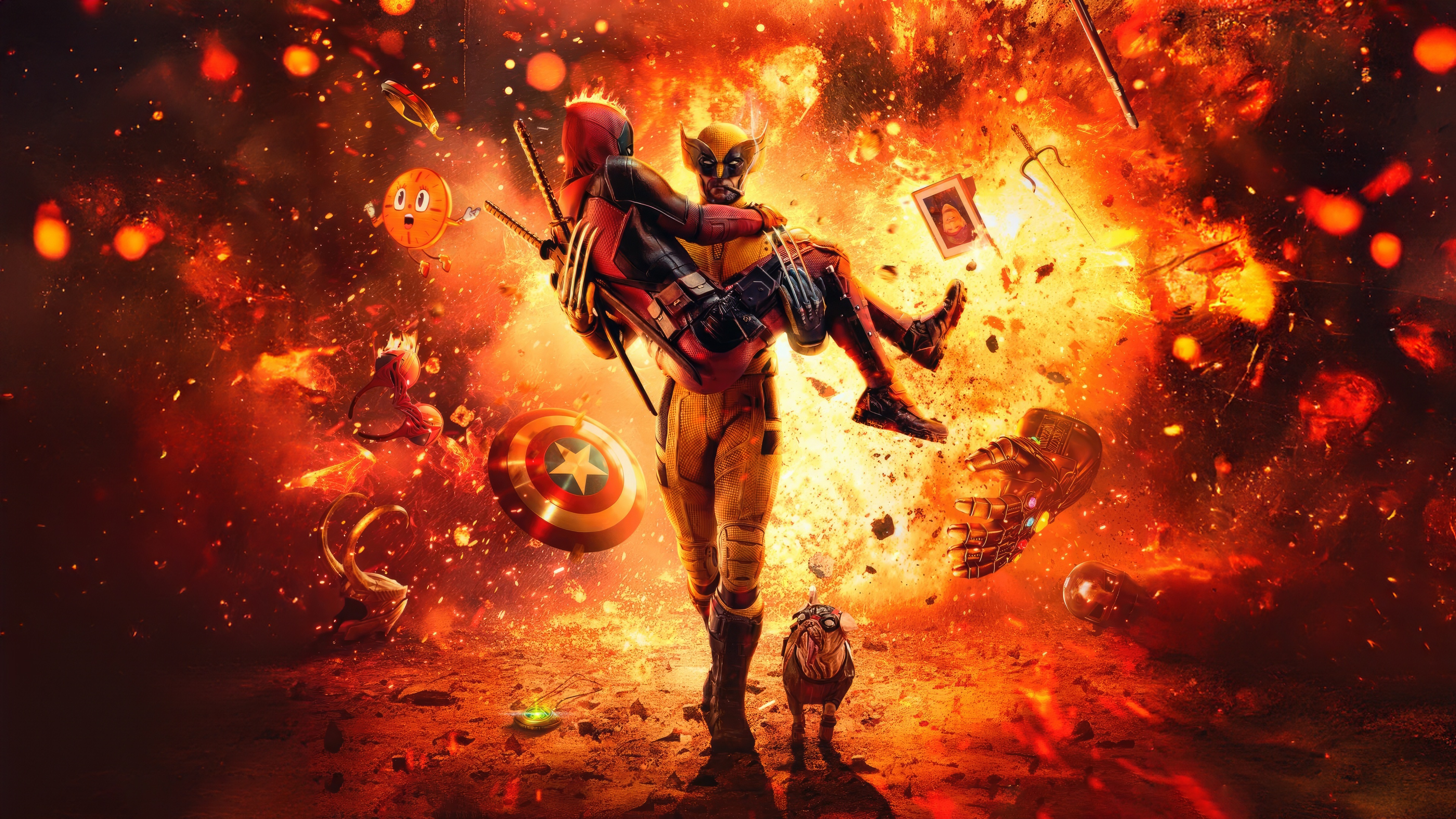 Deadpool and Wolverine in Explosive Scene HD Wallpaper