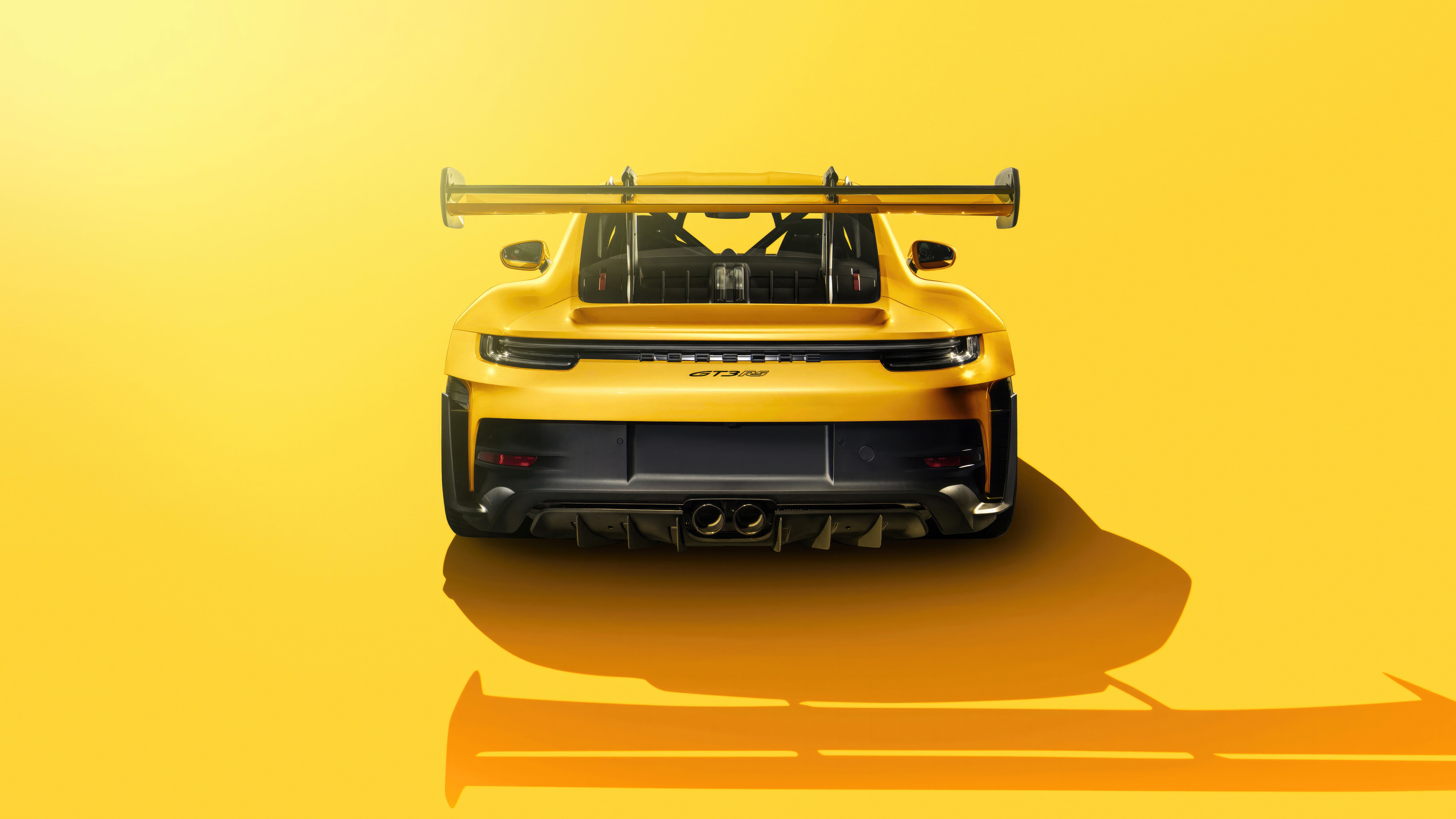 Yellow Porsche 911 GT3 RS rear view HD Wallpaper