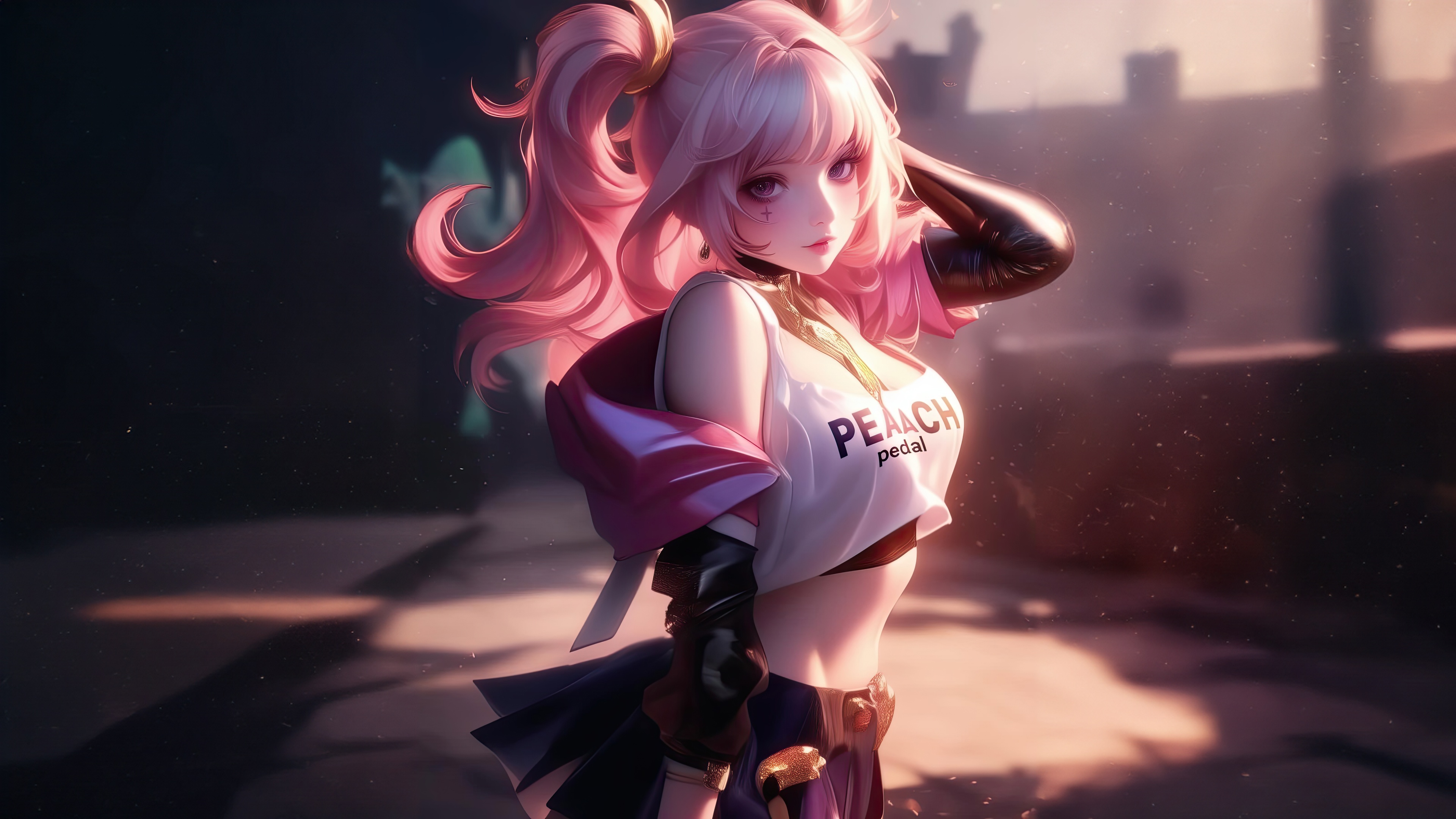 Pink Peach Girl with Pigtails HD Wallpaper