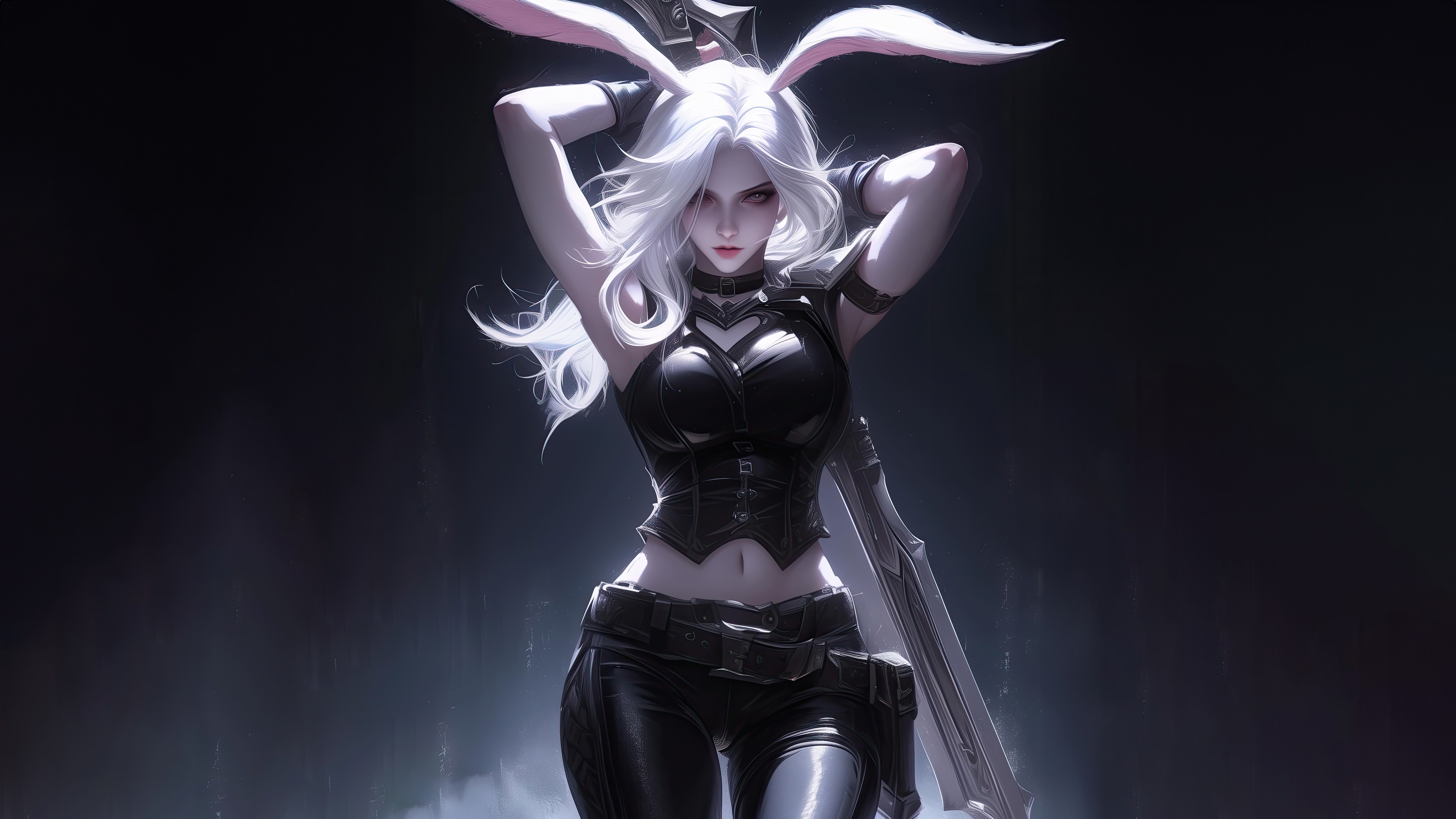 Bunny Riven with White Hair and Sword HD Wallpaper