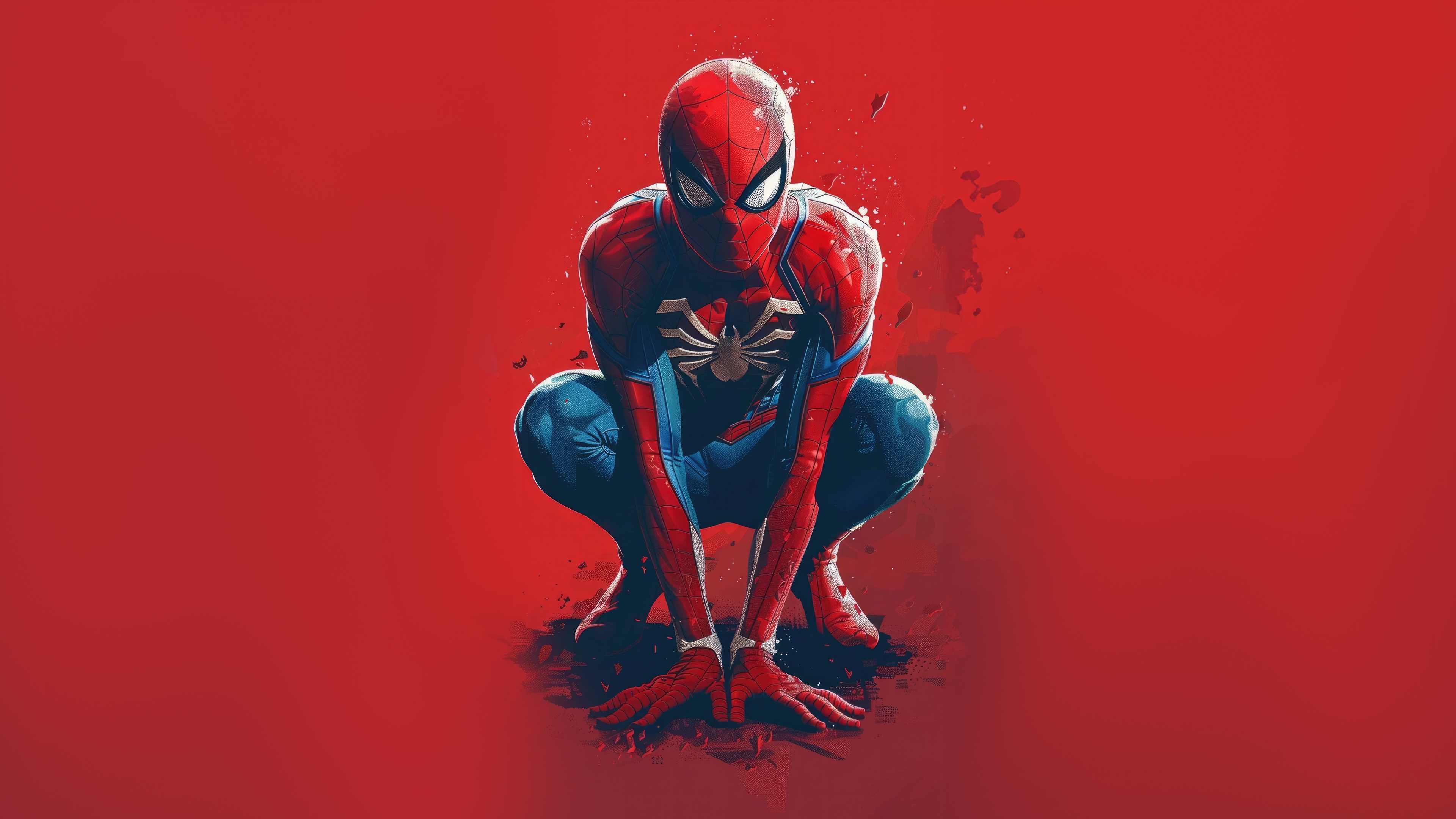 Spider-Man Crouching on Red Background HD Wallpaper