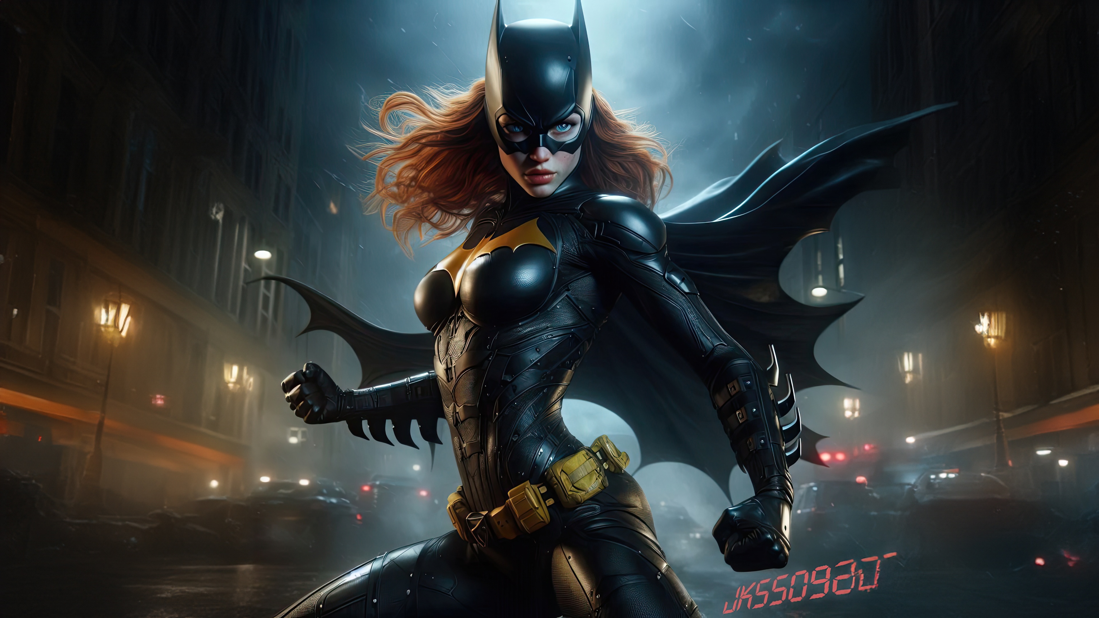 Batgirl in a dark city street HD Wallpaper