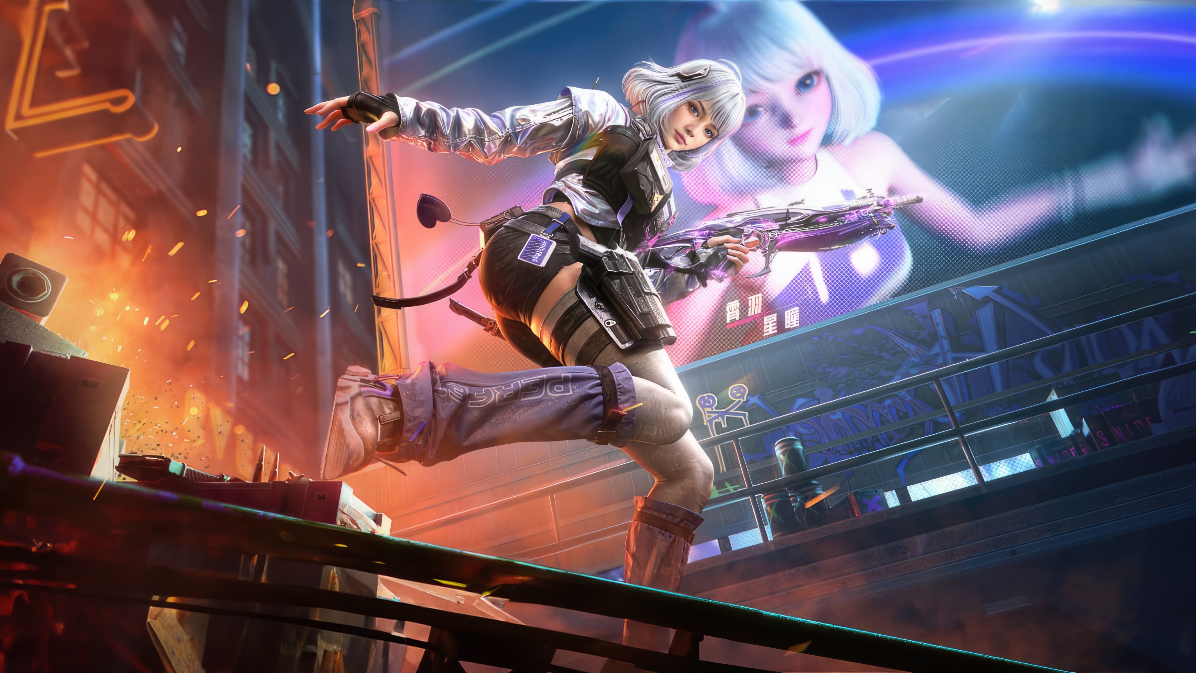 Kestrel from Call of Duty Mobile in a futuristic city HD Wallpaper
