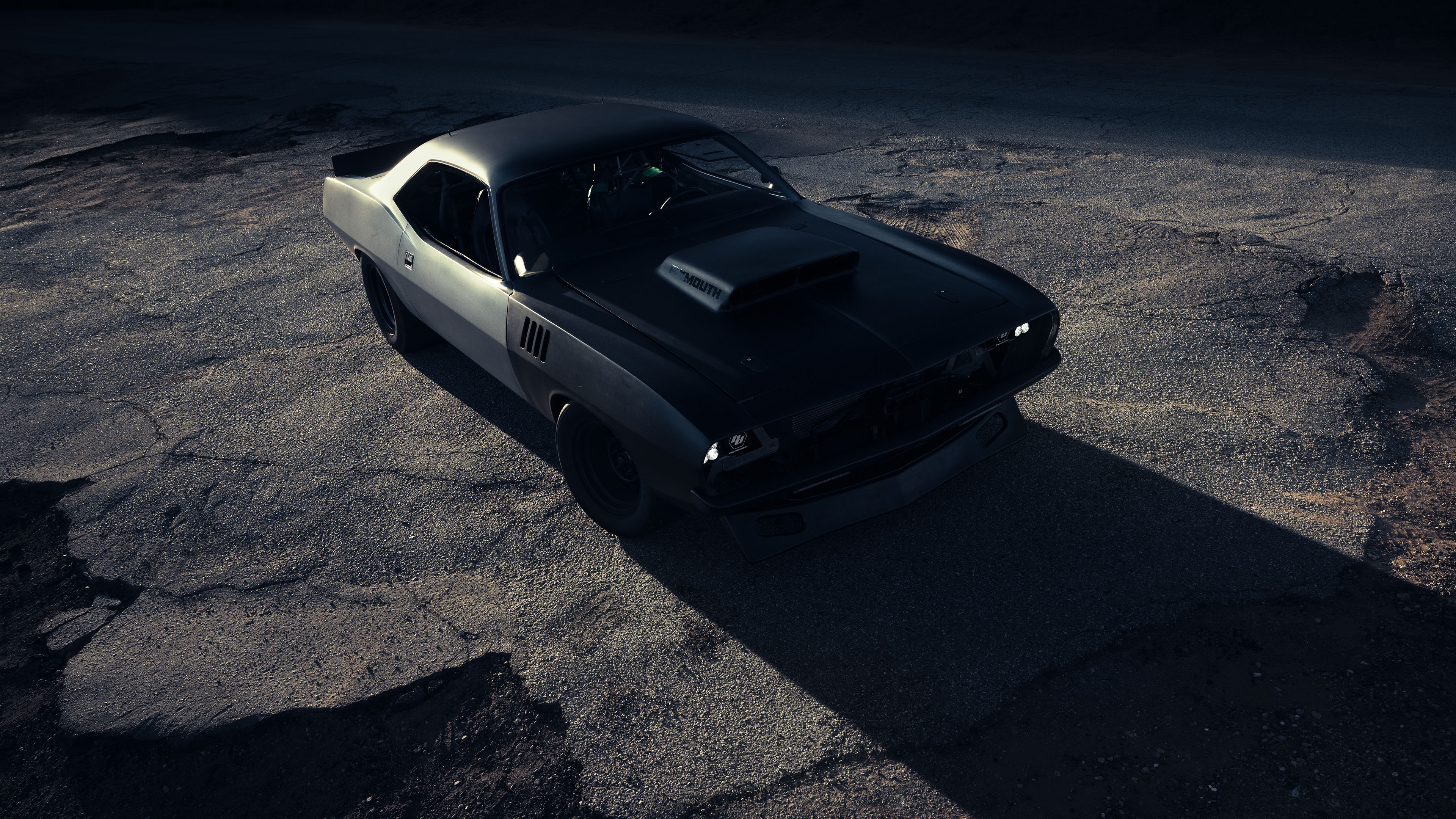 440ci Plymouth Barracuda on a dark road HD Wallpaper