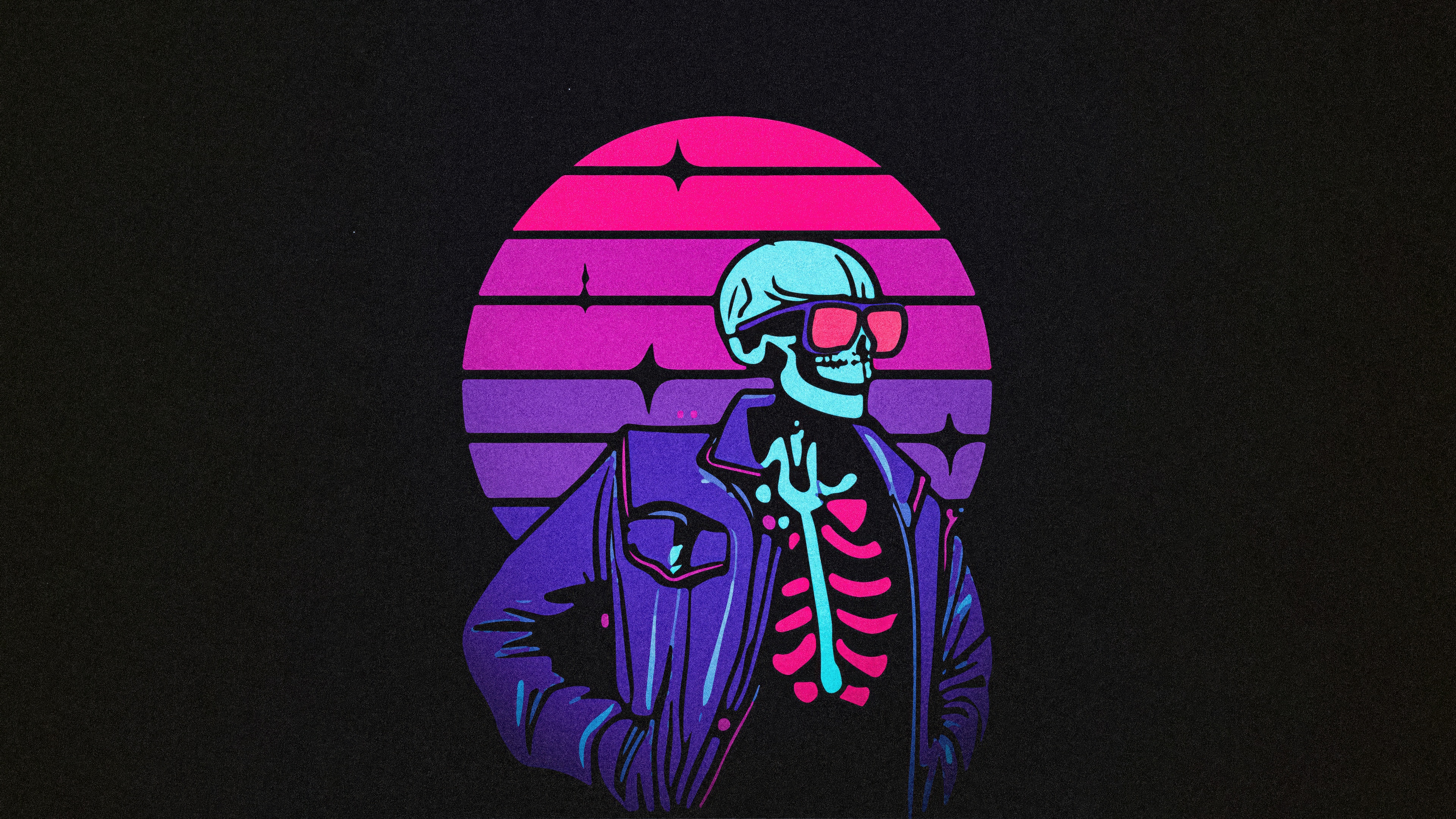 Synthwave Skeleton with Sunglasses and Jacket HD Wallpaper