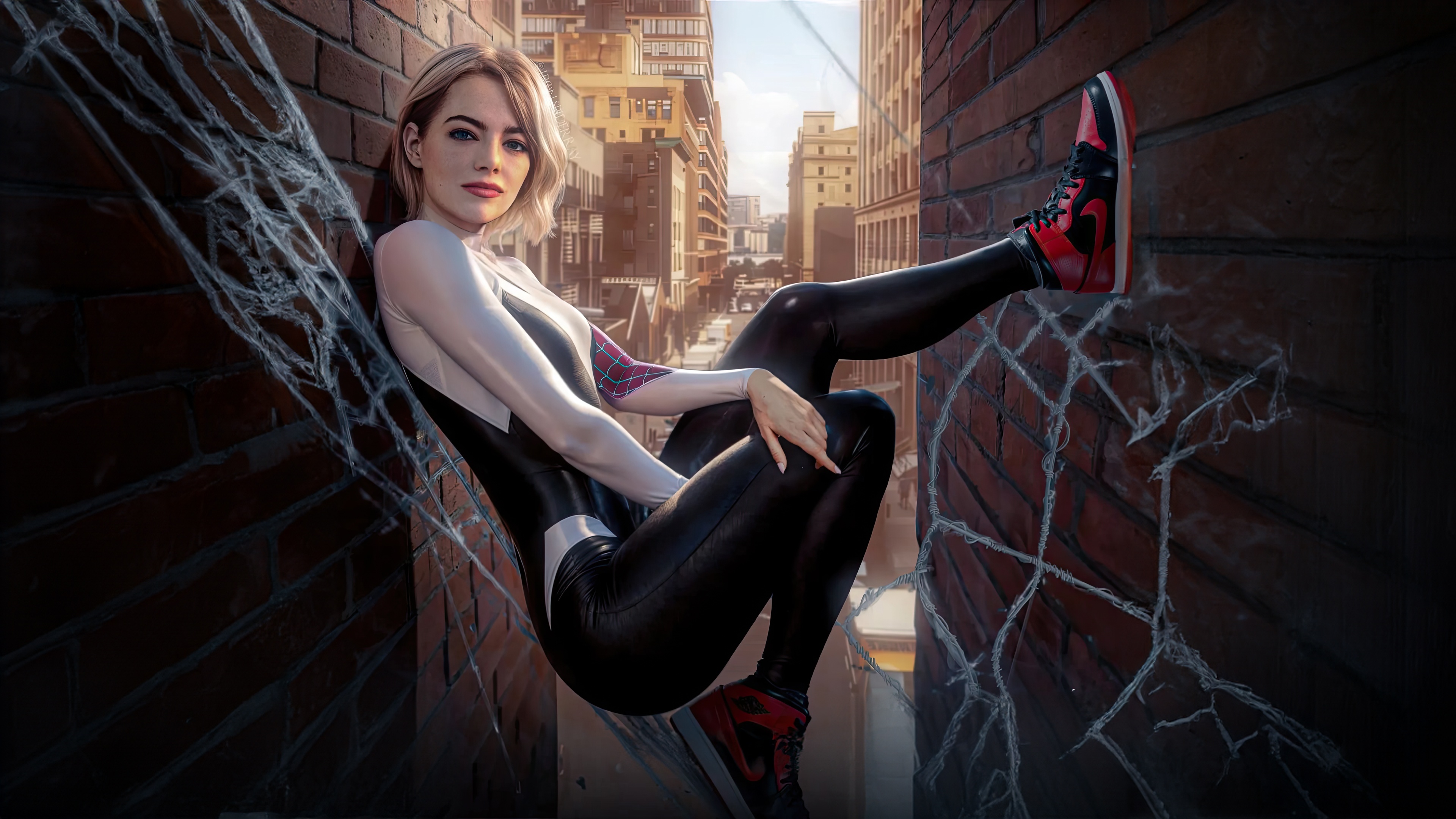 Gwen Stacy as Spider-Gwen on a Rooftop HD Wallpaper