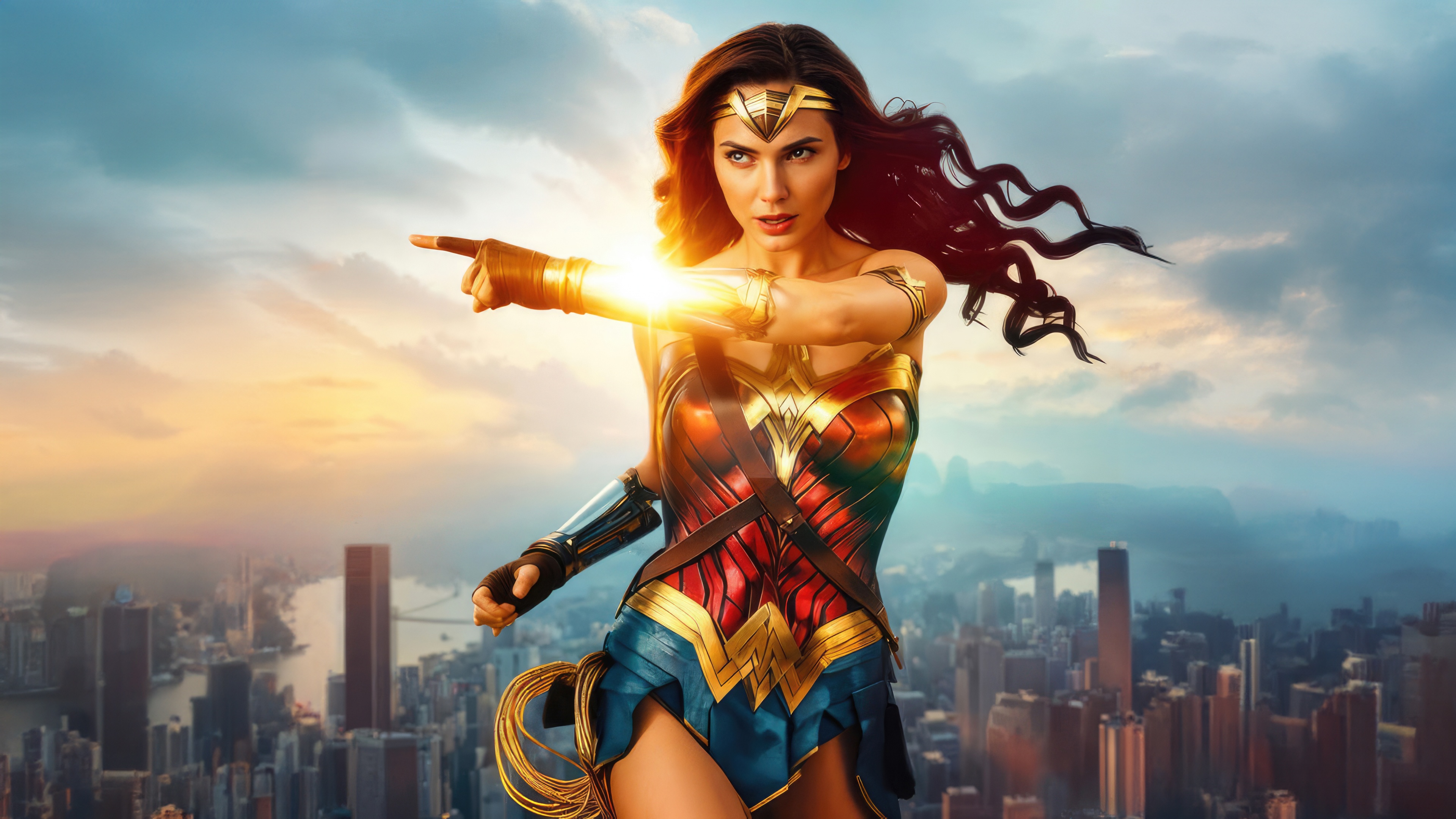 Wonder Woman Shooting Energy from Her Hand HD Wallpaper