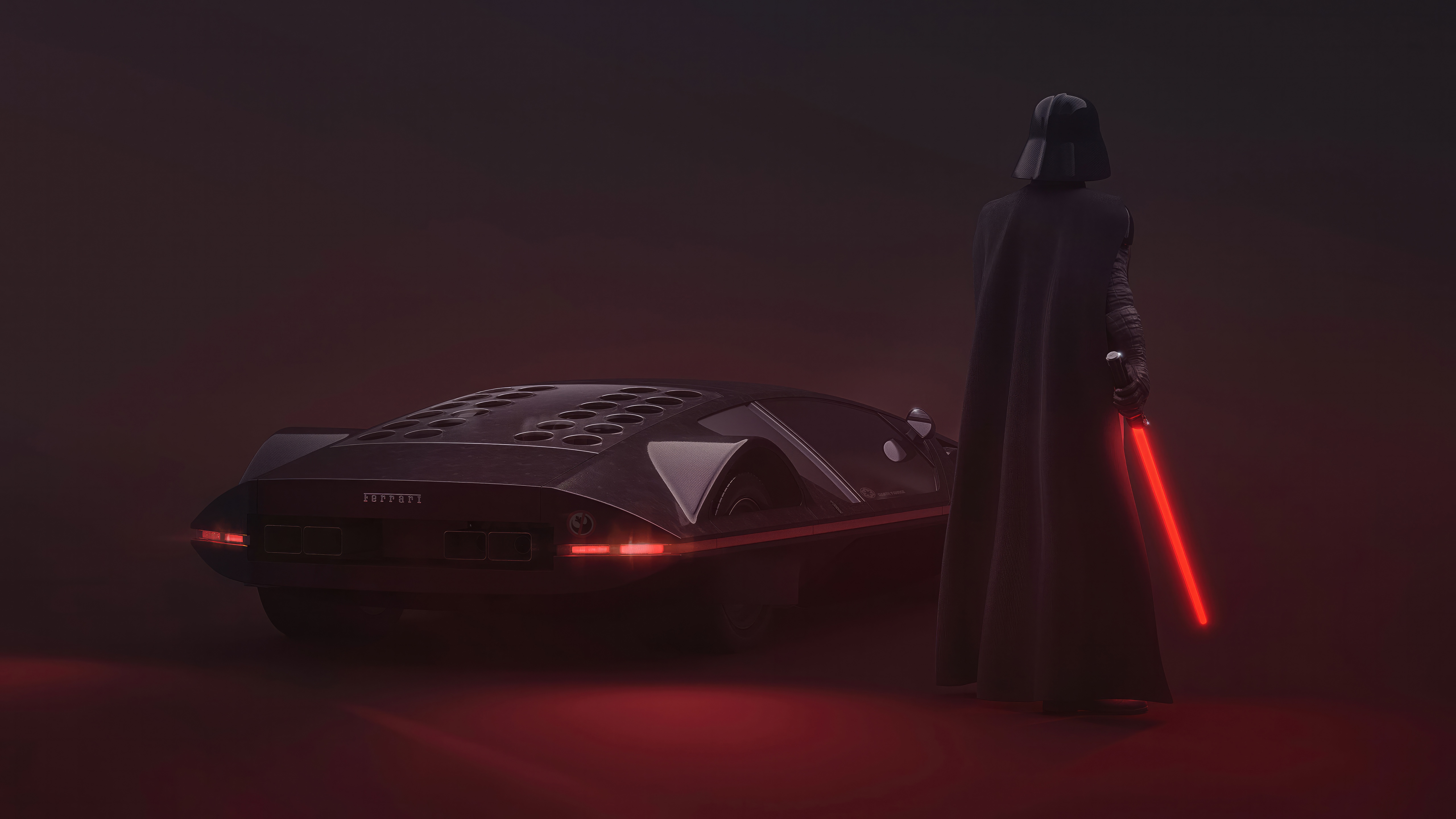 Darth Vader with a futuristic car and lightsaber HD Wallpaper