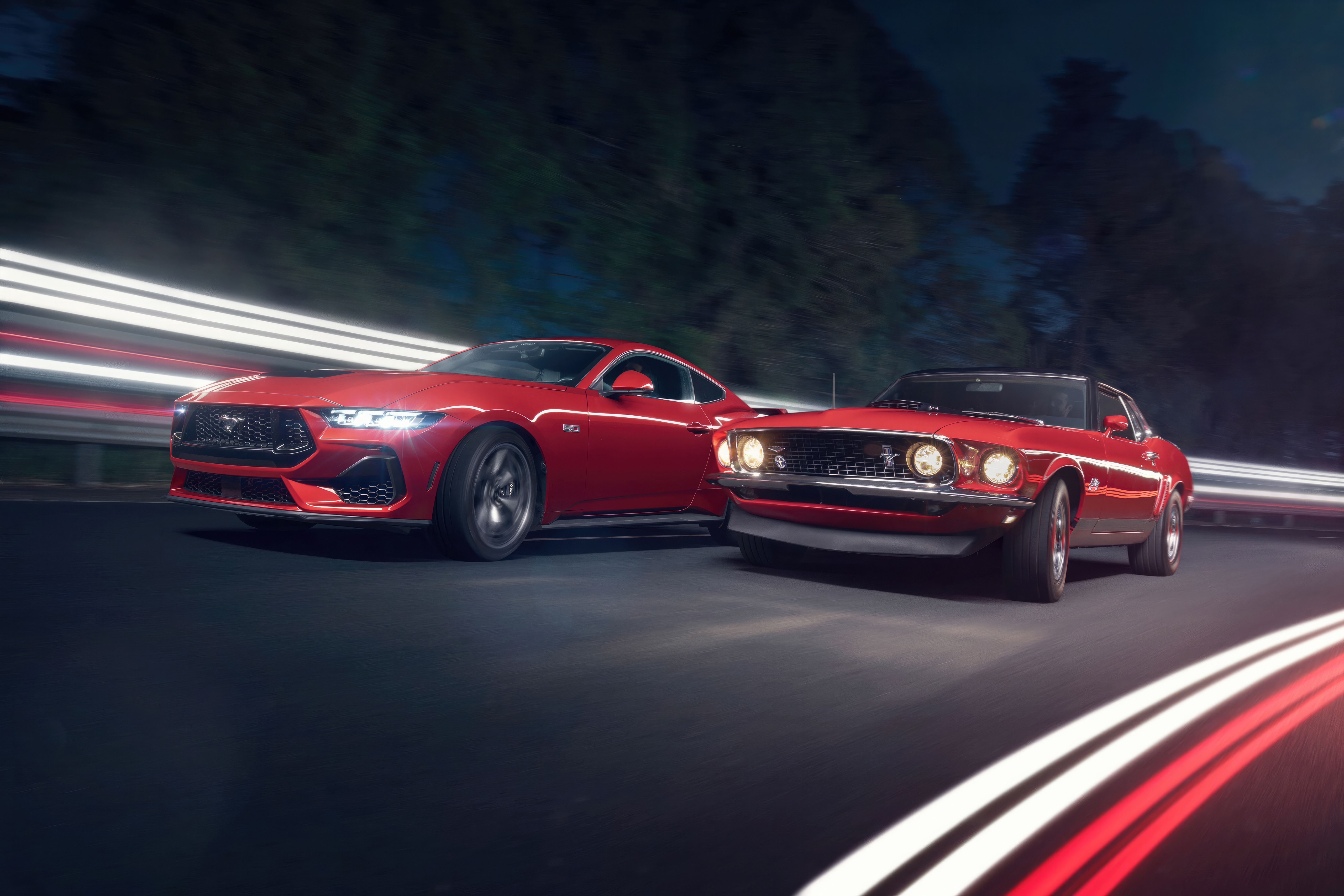 Modern and Classic Ford Mustangs on a Road HD Wallpaper