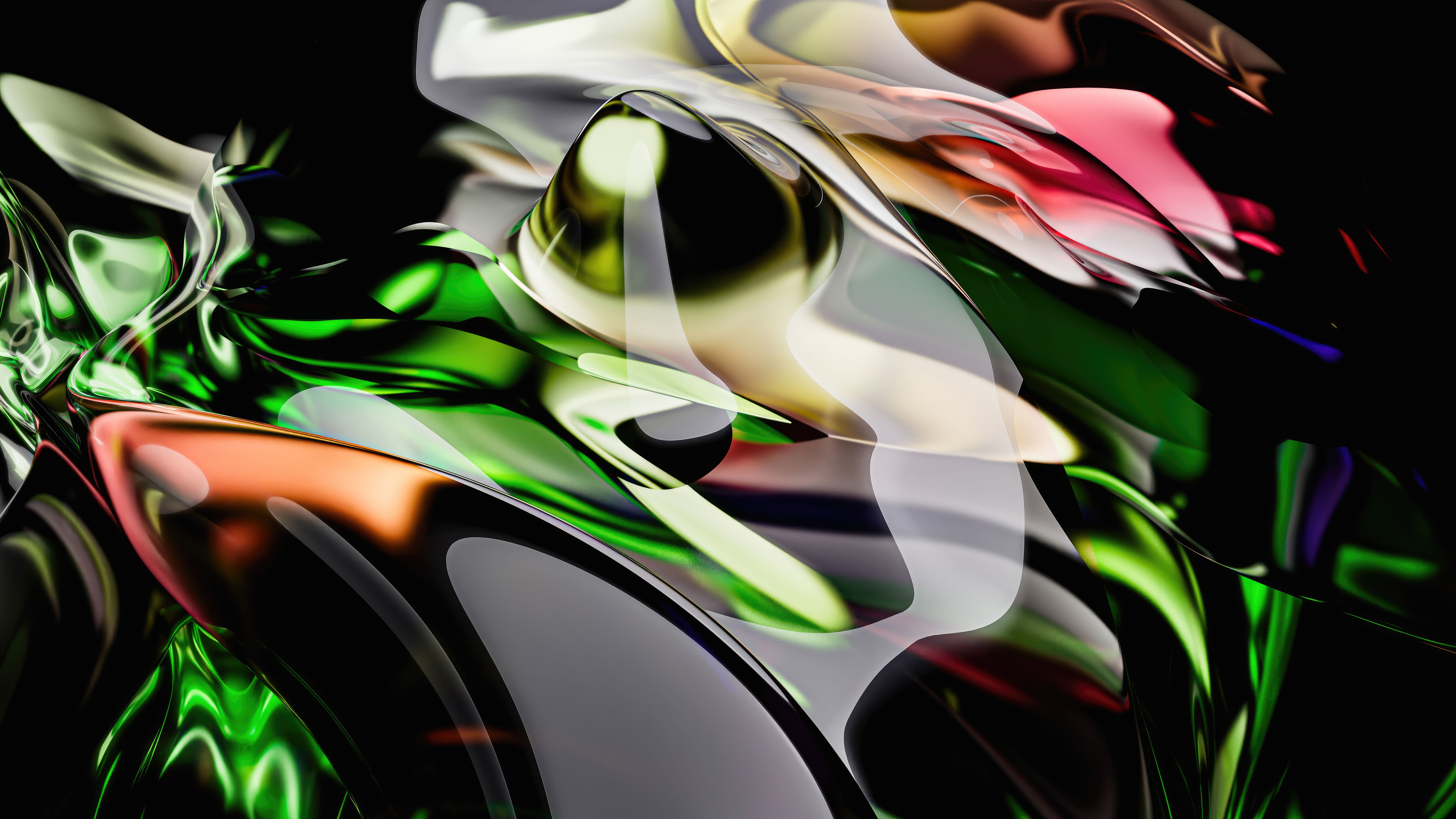 Abstract Crystal Glass with Green and Orange Hues HD Wallpaper