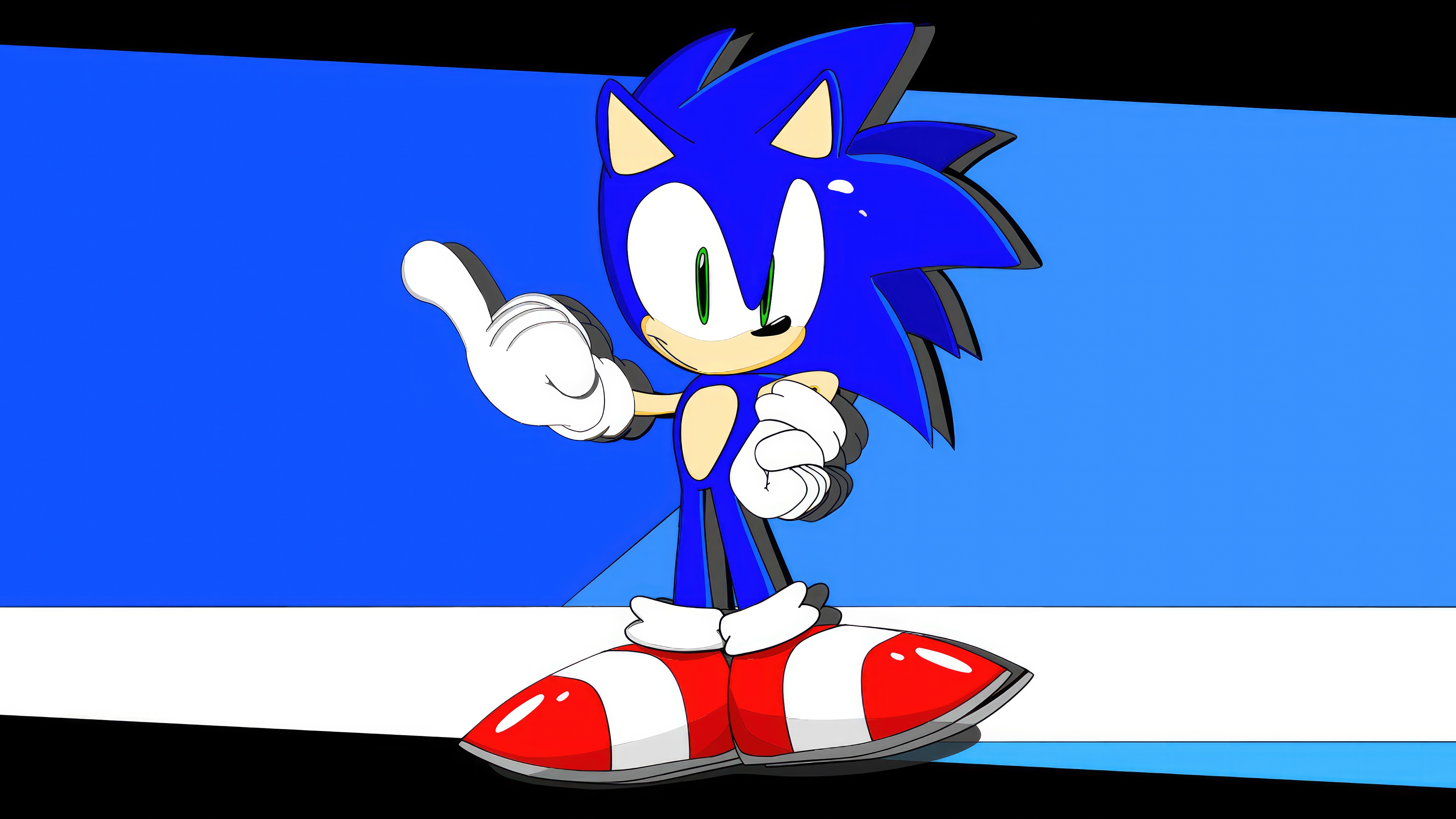 Sonic the Hedgehog standing on red and white shoes HD Wallpaper