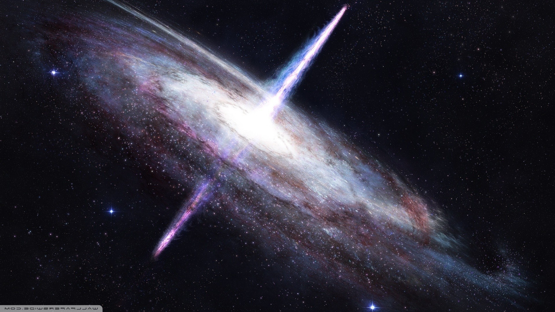 Galaxy with jets of light HD Wallpaper