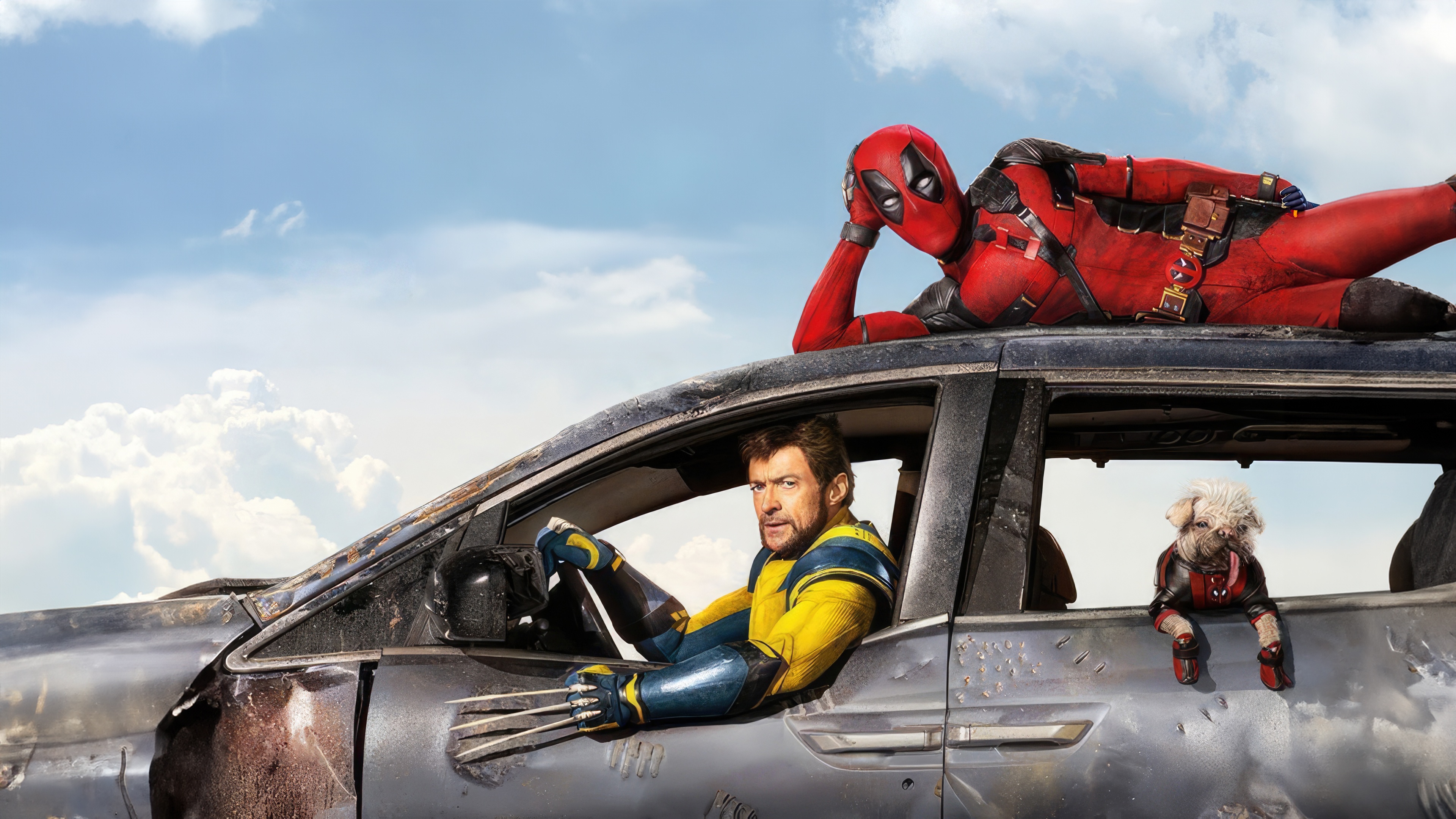 Deadpool and Wolverine in a Car HD Wallpaper