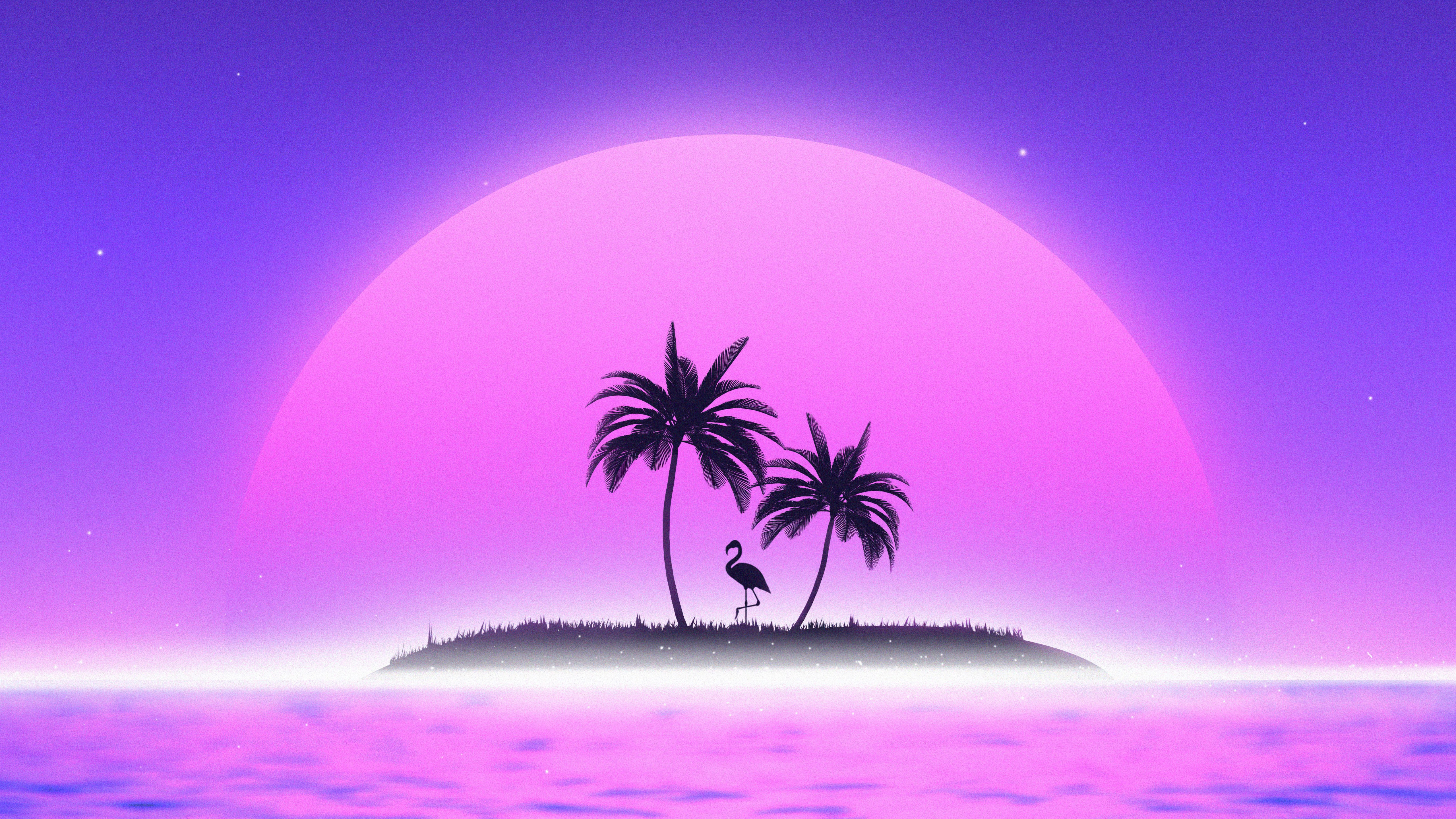 Synthwave Oasis Flamingo and Palm Trees HD Wallpaper