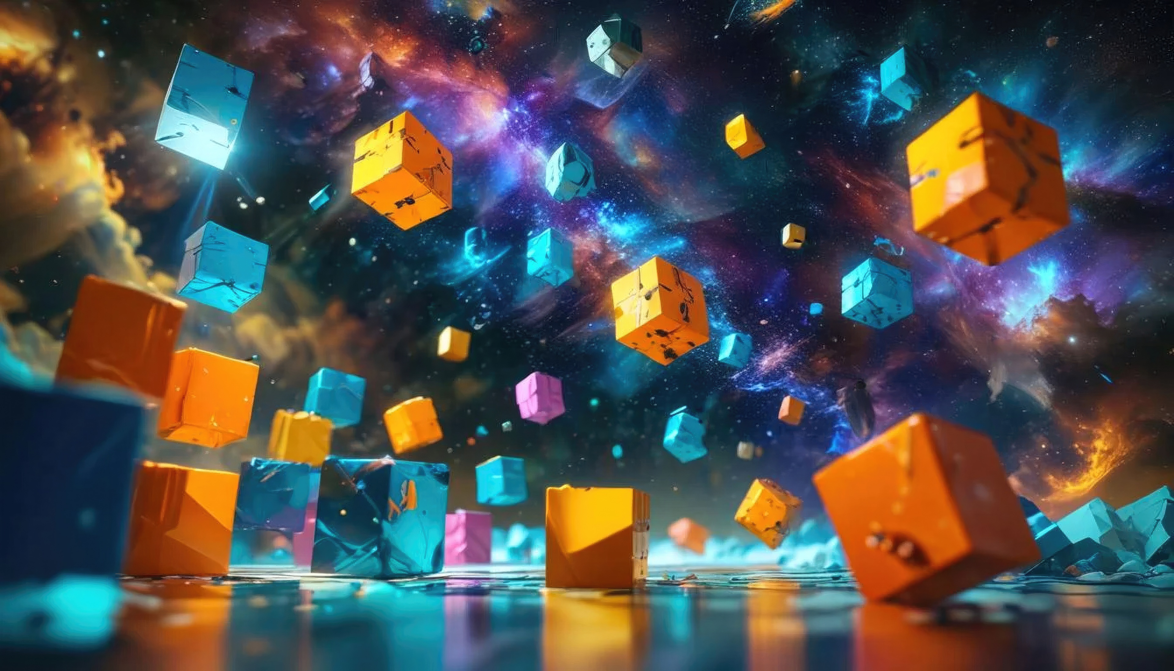 Cosmic Cubes Floating in a Nebula HD Wallpaper